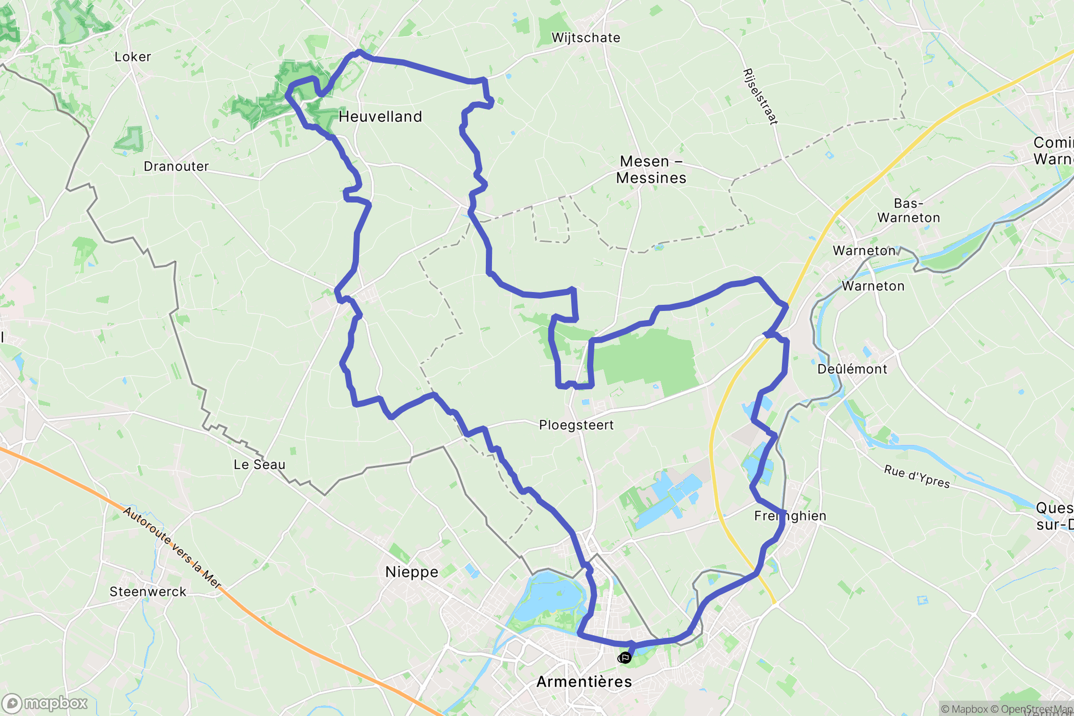 Armentières : carte du parcours de randonnée - France