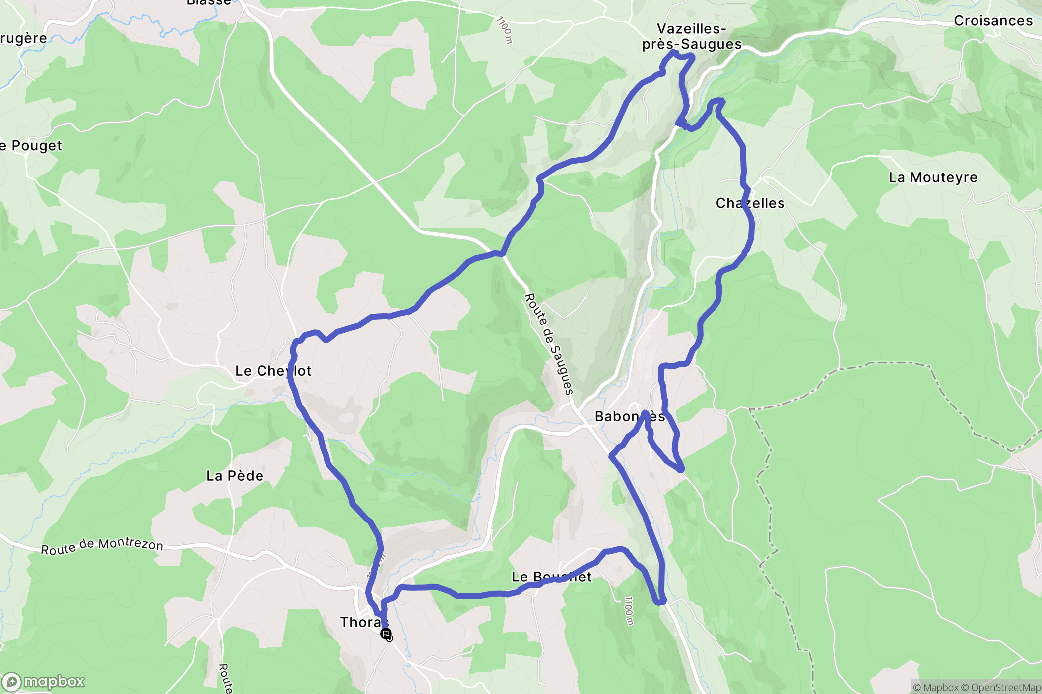 Thoras : carte du parcours de randonnée - France