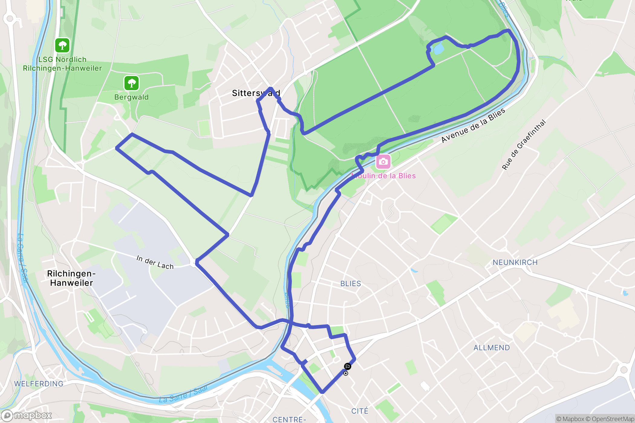 Sarreguemines : carte du parcours de randonnée - France
