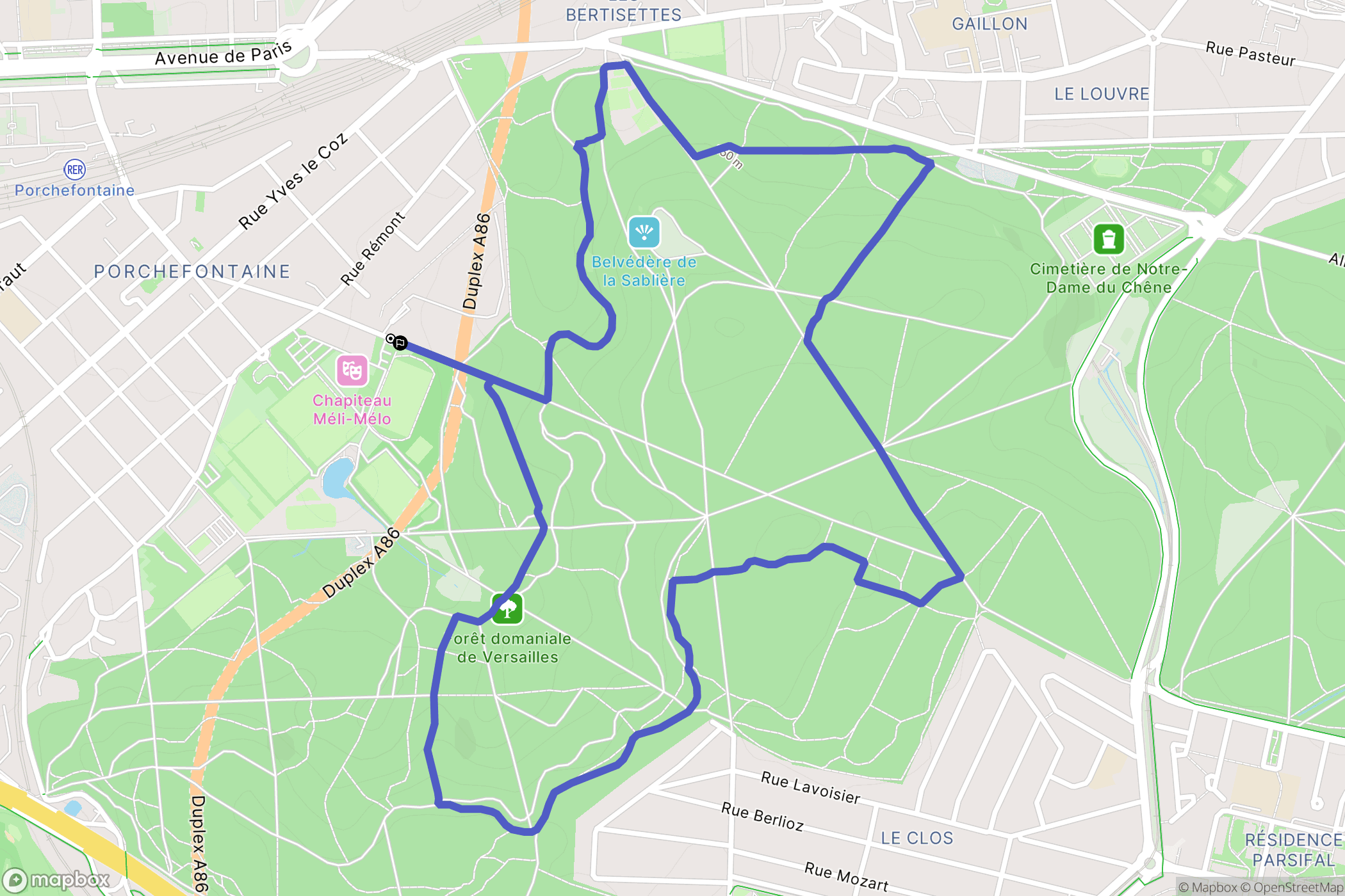 Versailles : carte du parcours de randonnée - France