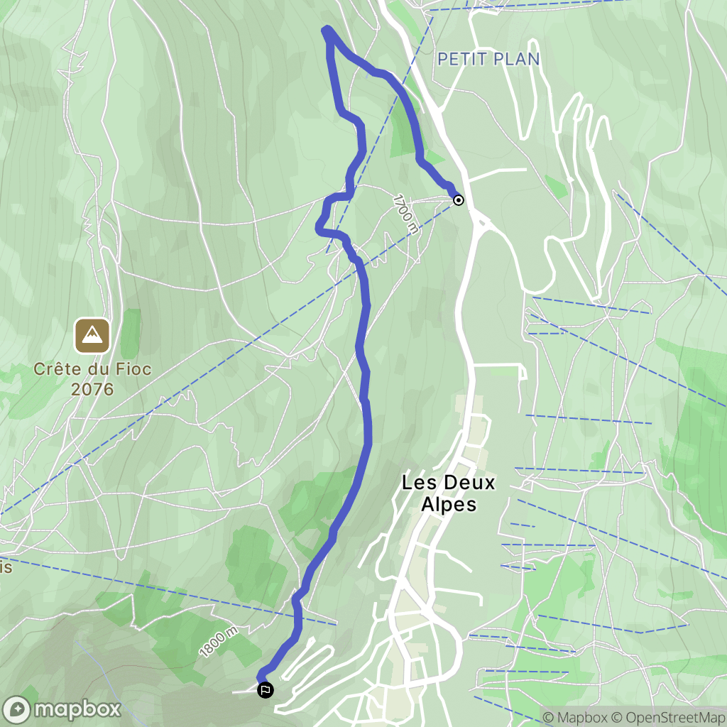 Les-deux-Alpes : carte du parcours de randonnée - France
