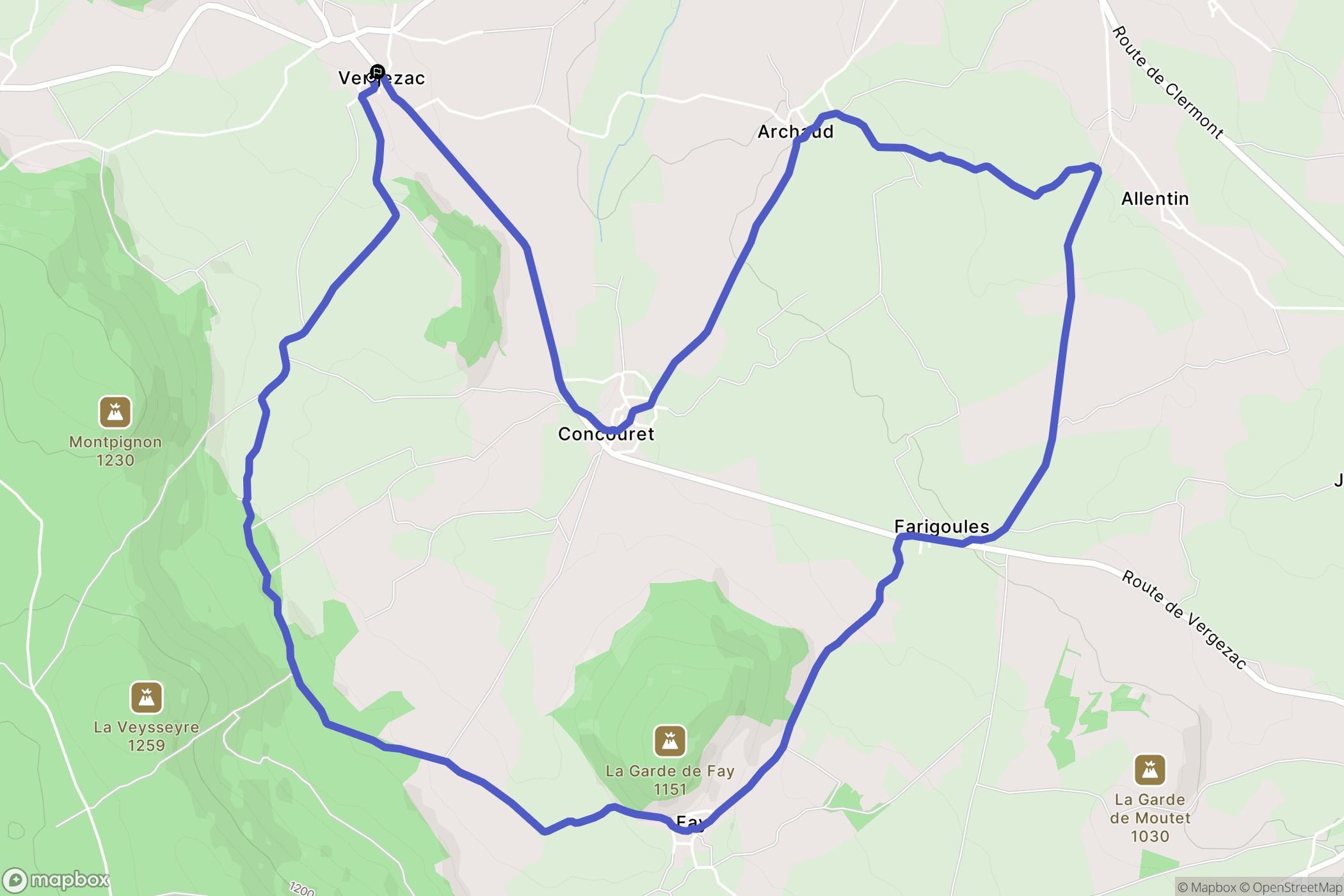 Vergezac : carte du parcours de randonnée - France