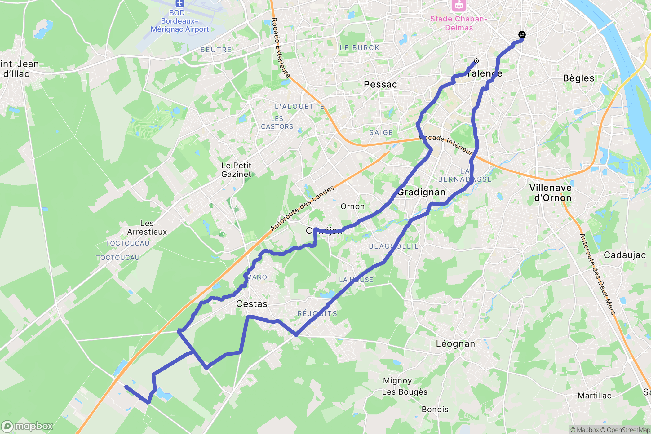 Talence : carte du parcours de randonnée - France