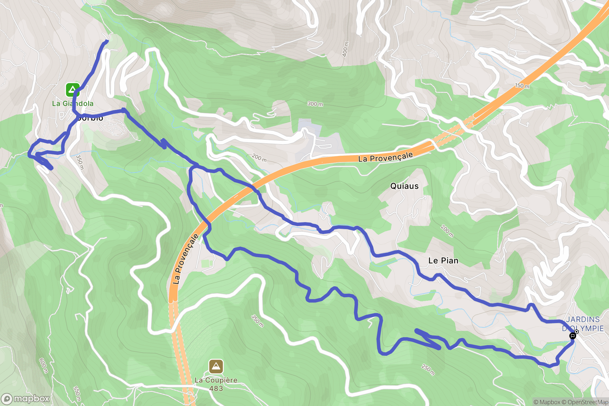 Menton : carte du parcours de randonnée - France