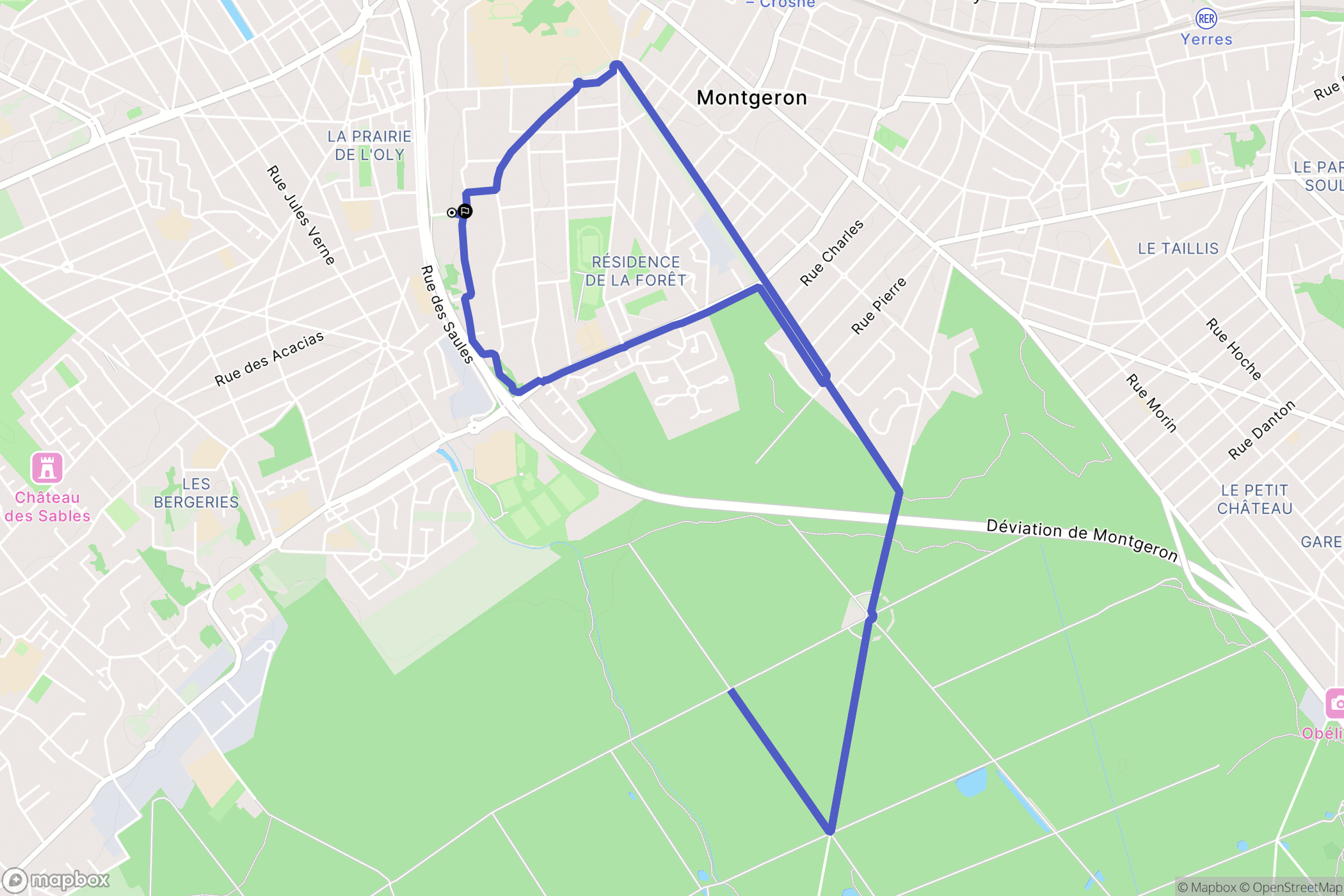 Montgeron : carte du parcours de randonnée - France