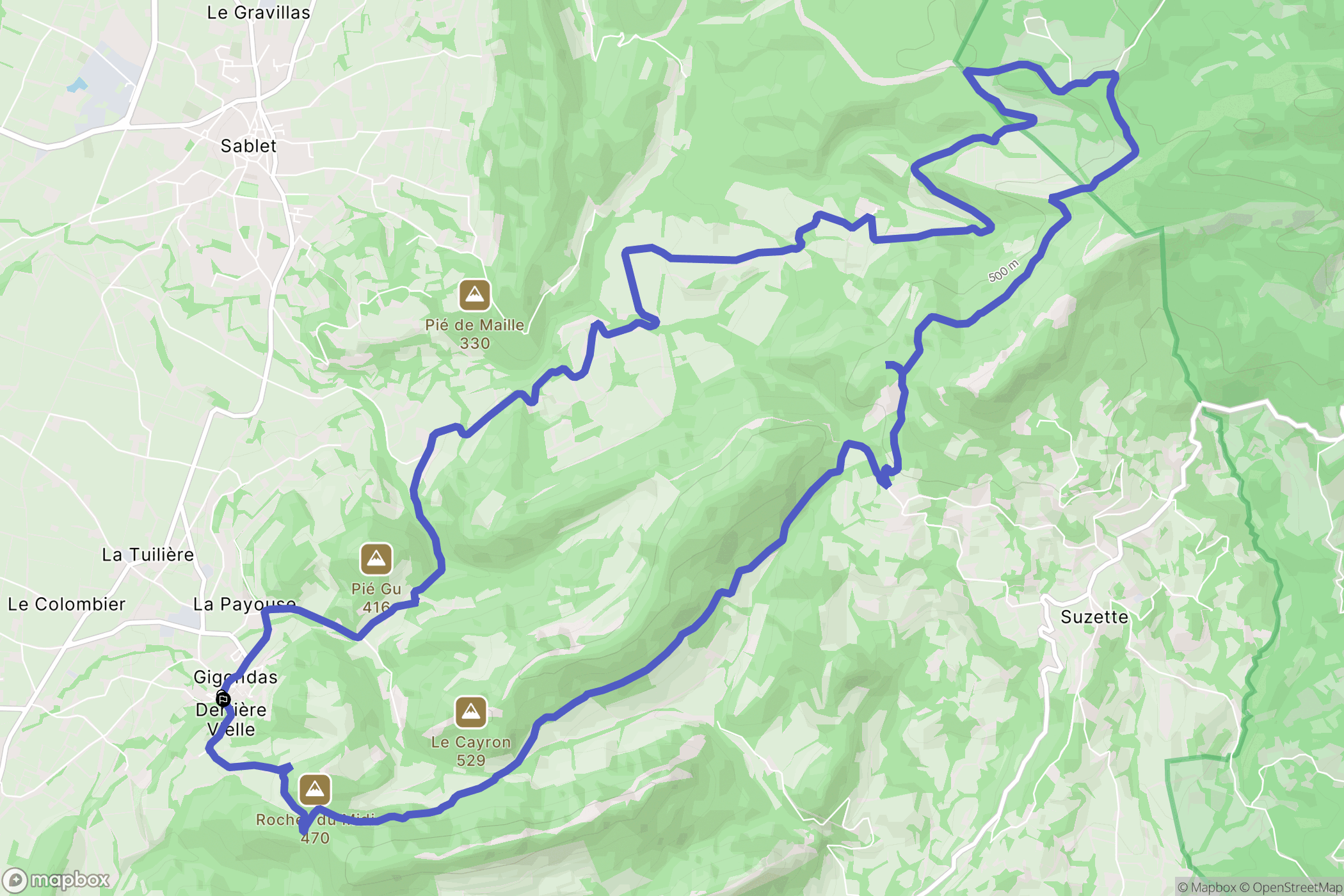 Gigondas : carte du parcours de randonnée - France