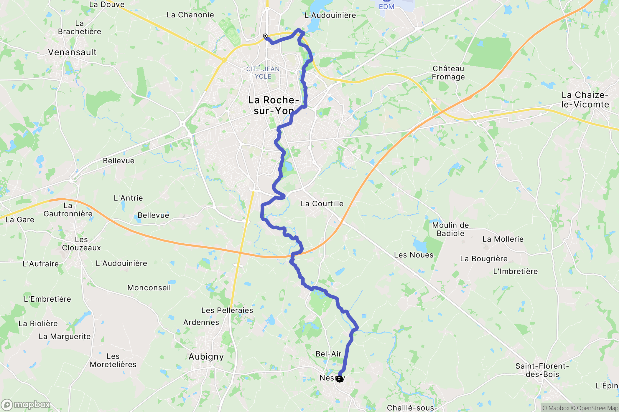 La Roche-sur-Yon : carte du parcours de randonnée - France