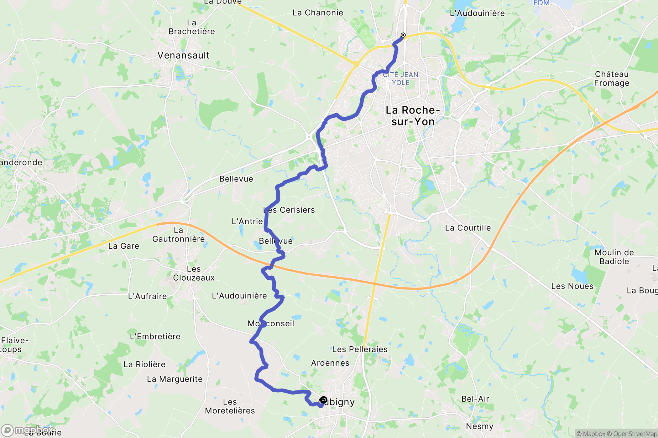 La Roche-sur-Yon : carte du parcours de randonnée - France