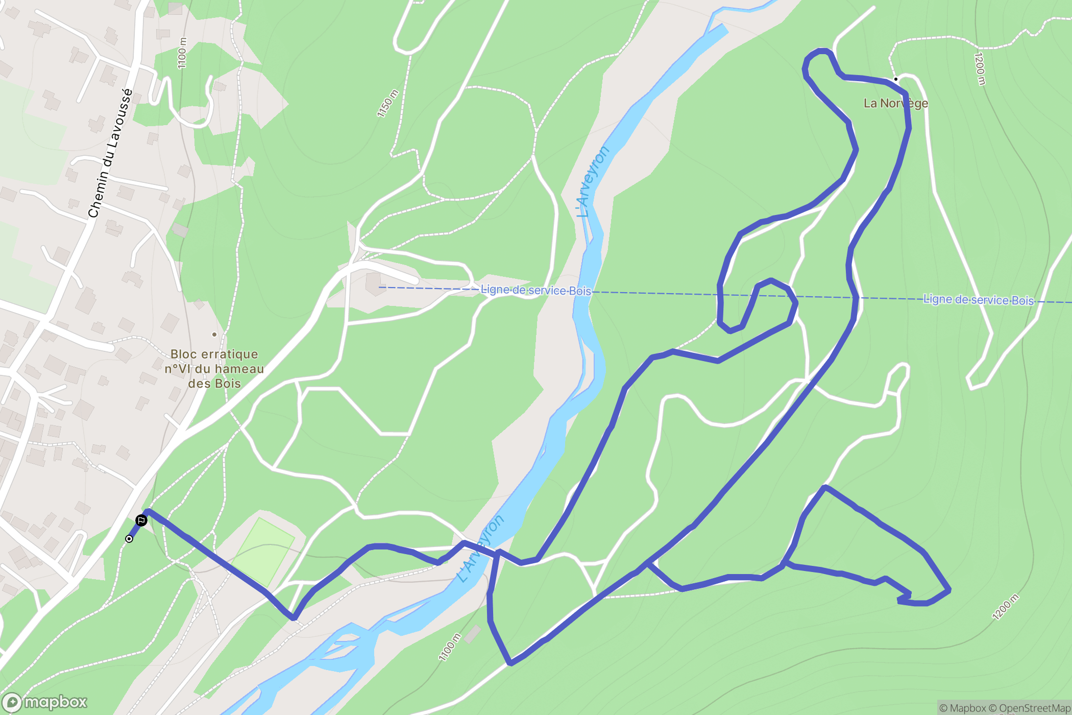 Les Praz-de-Chamonix : carte du parcours de randonnée - France