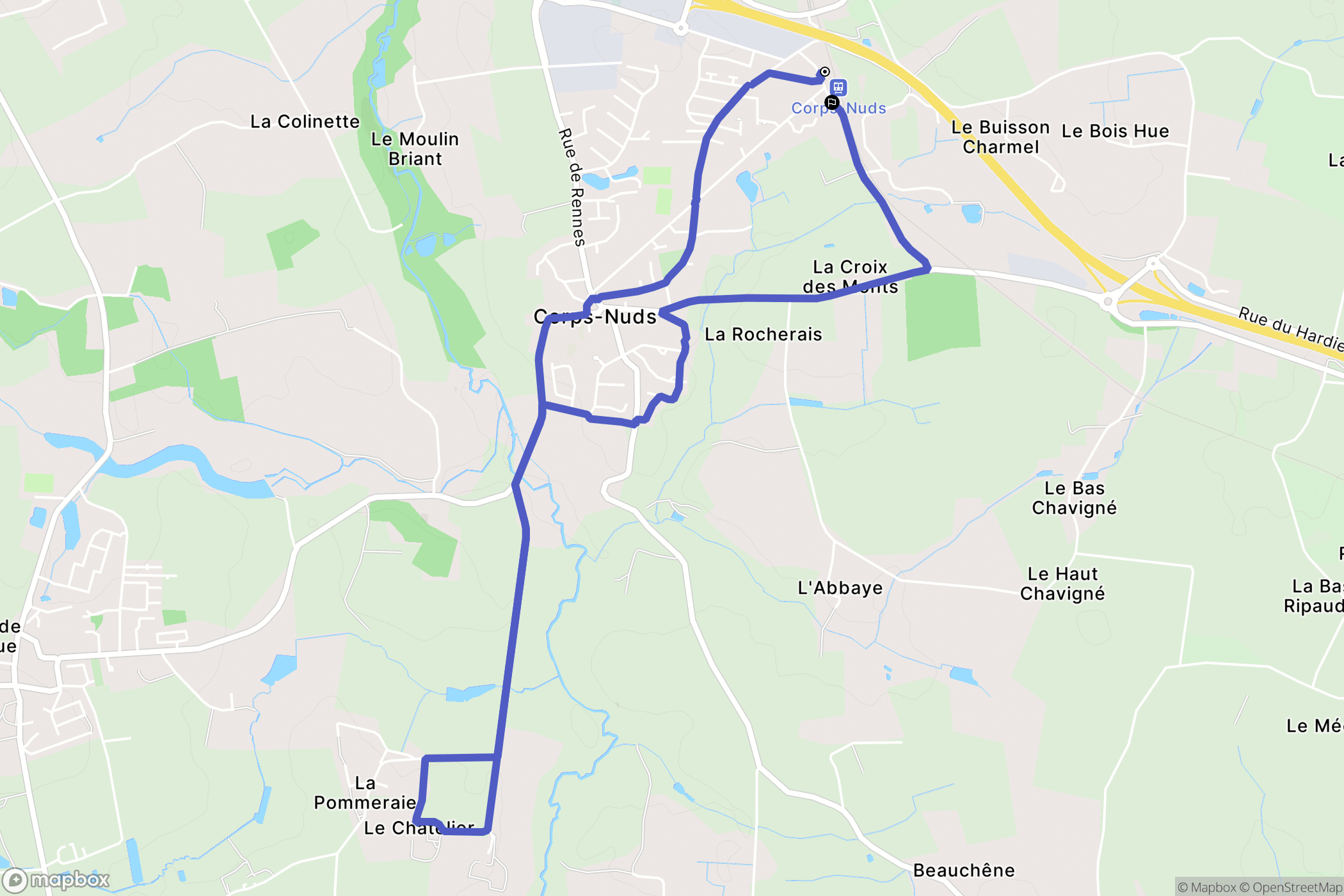 Corps-Nuds : carte du parcours de randonnée - France