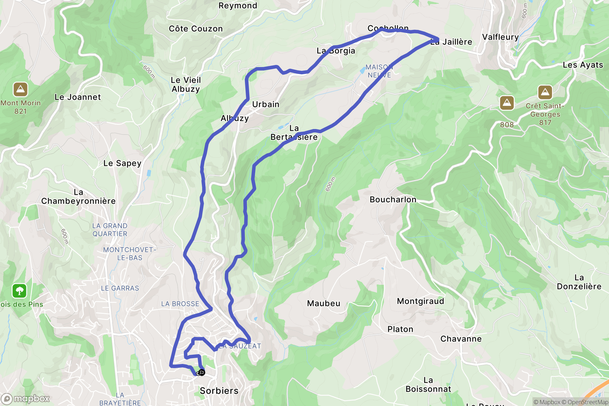 Sorbiers : carte du parcours de randonnée - France
