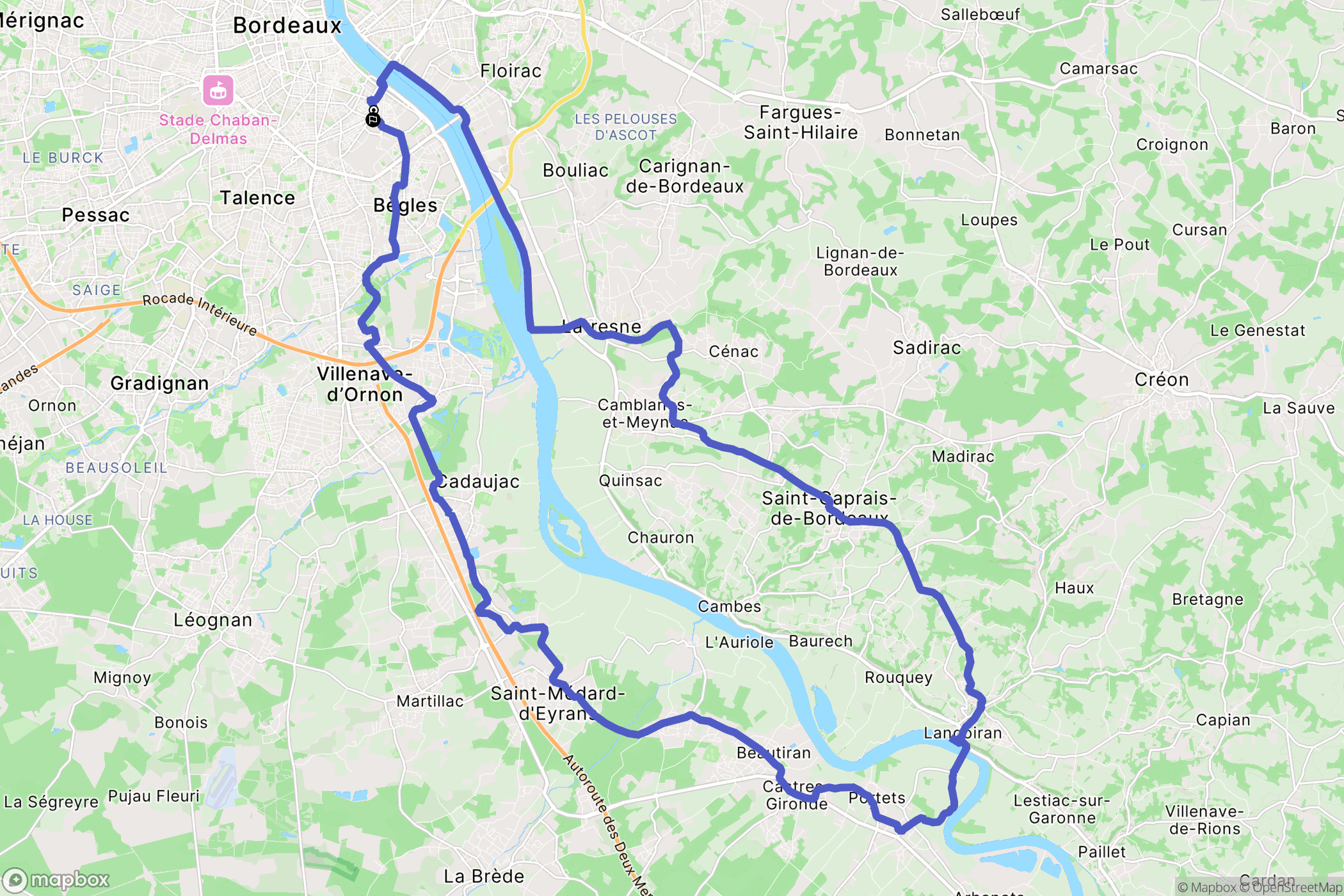 Bordeaux : carte du parcours de randonnée - France