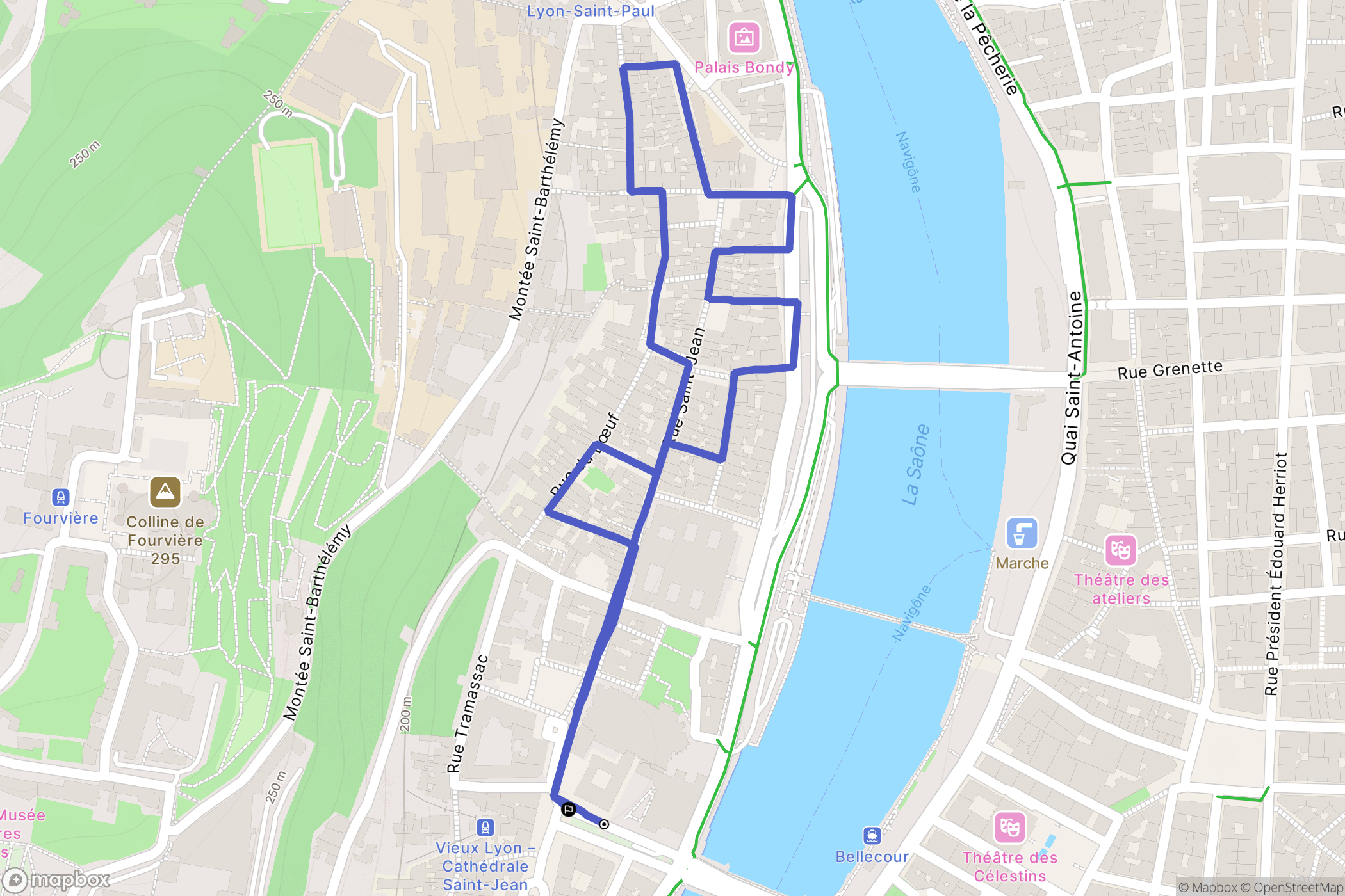 Lyon : carte du parcours de randonnée - France