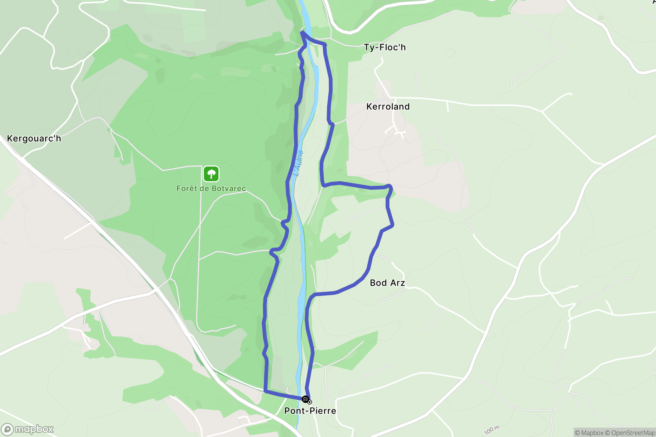 Poullaouen : carte du parcours de randonnée - France