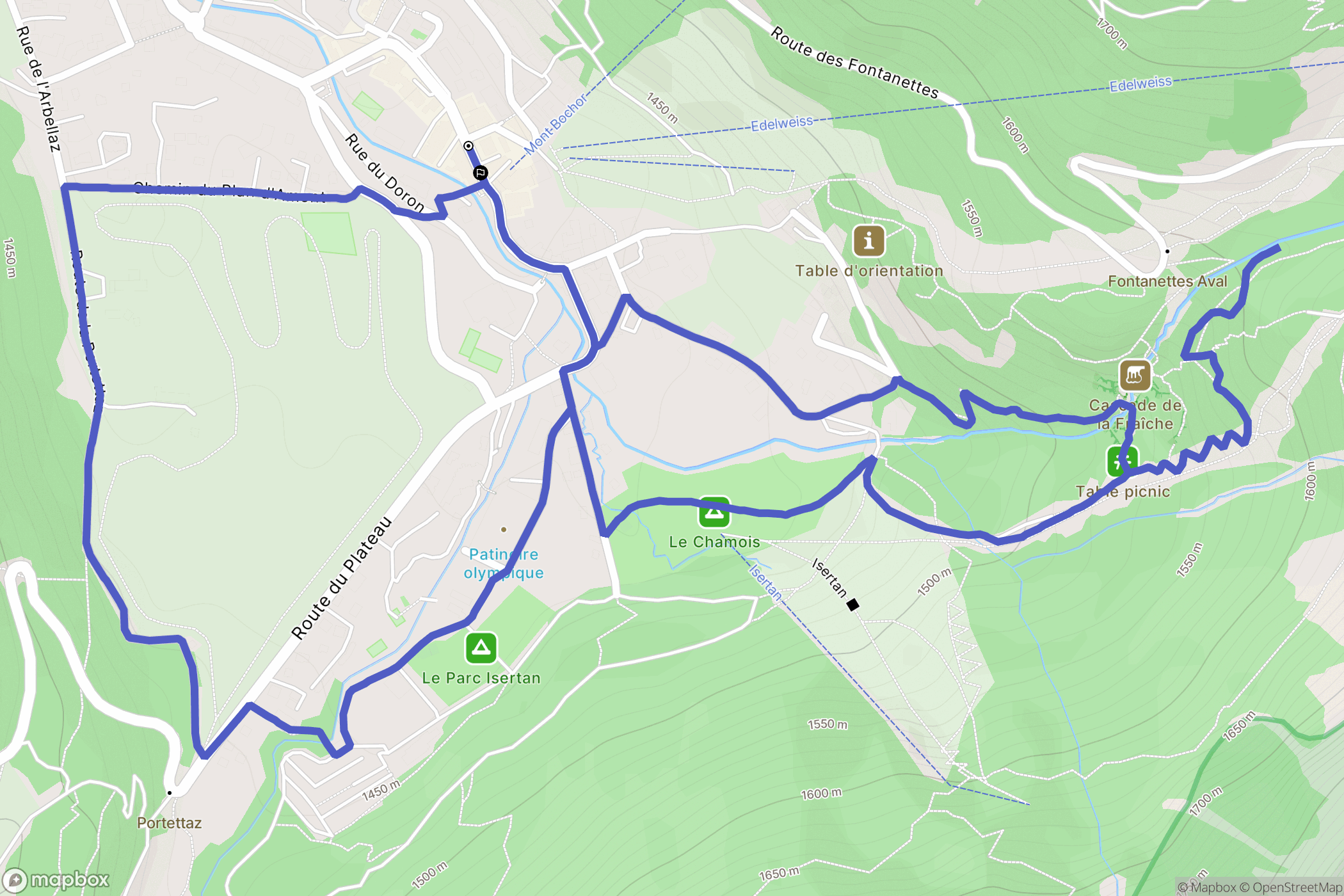 Pralognan-la-Vanoise : carte du parcours de randonnée - France