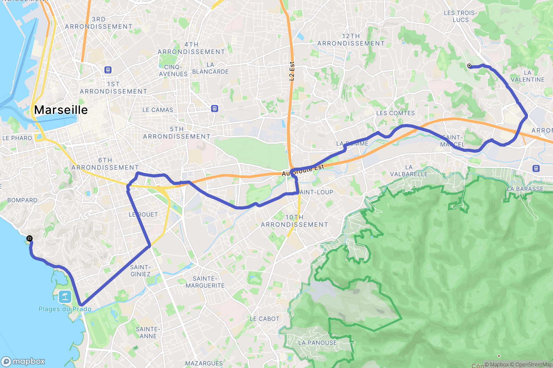 Marseille : carte du parcours de randonnée - France