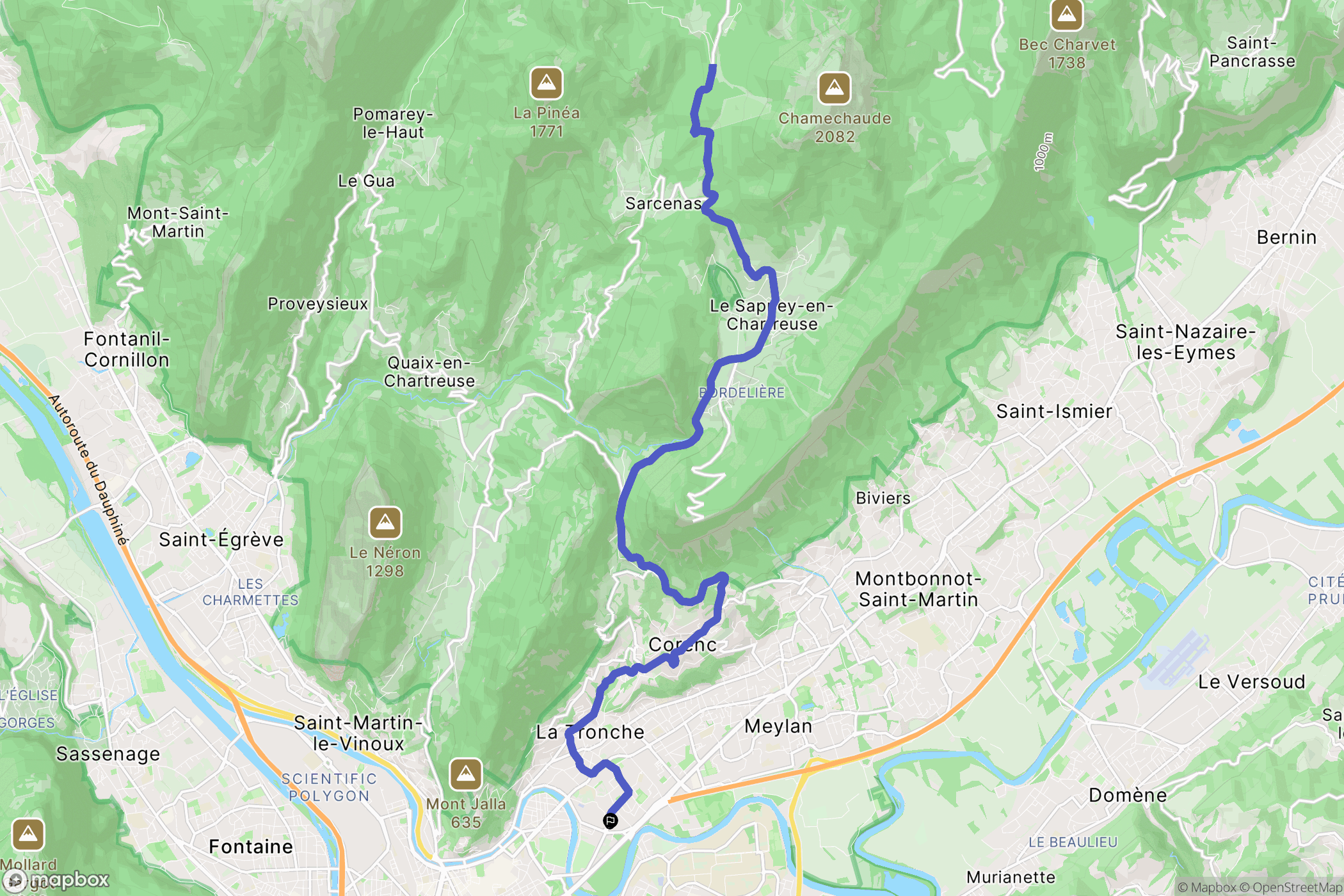 La-Tronche : carte du parcours de randonnée - France