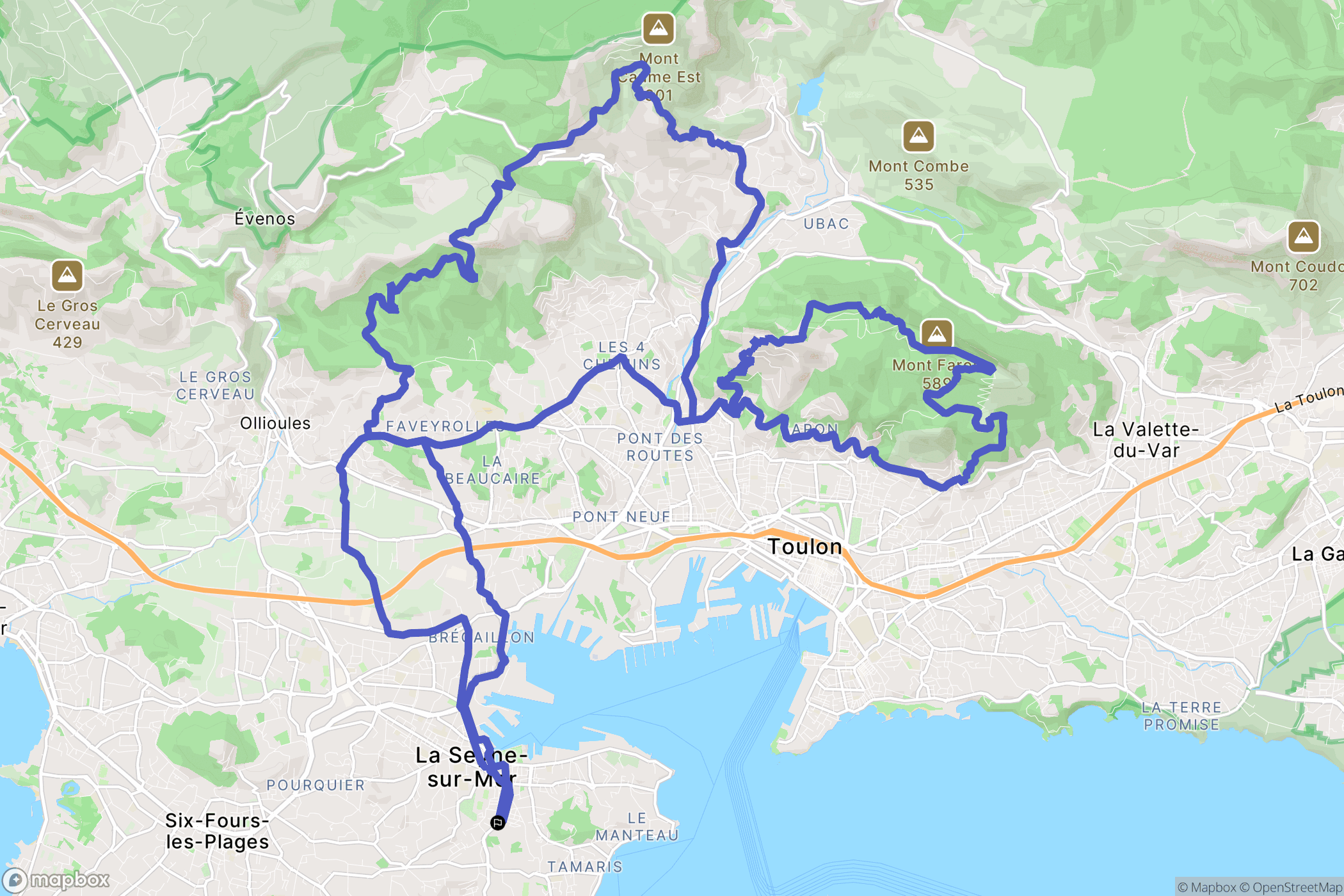 Toulon : carte du parcours de randonnée - France