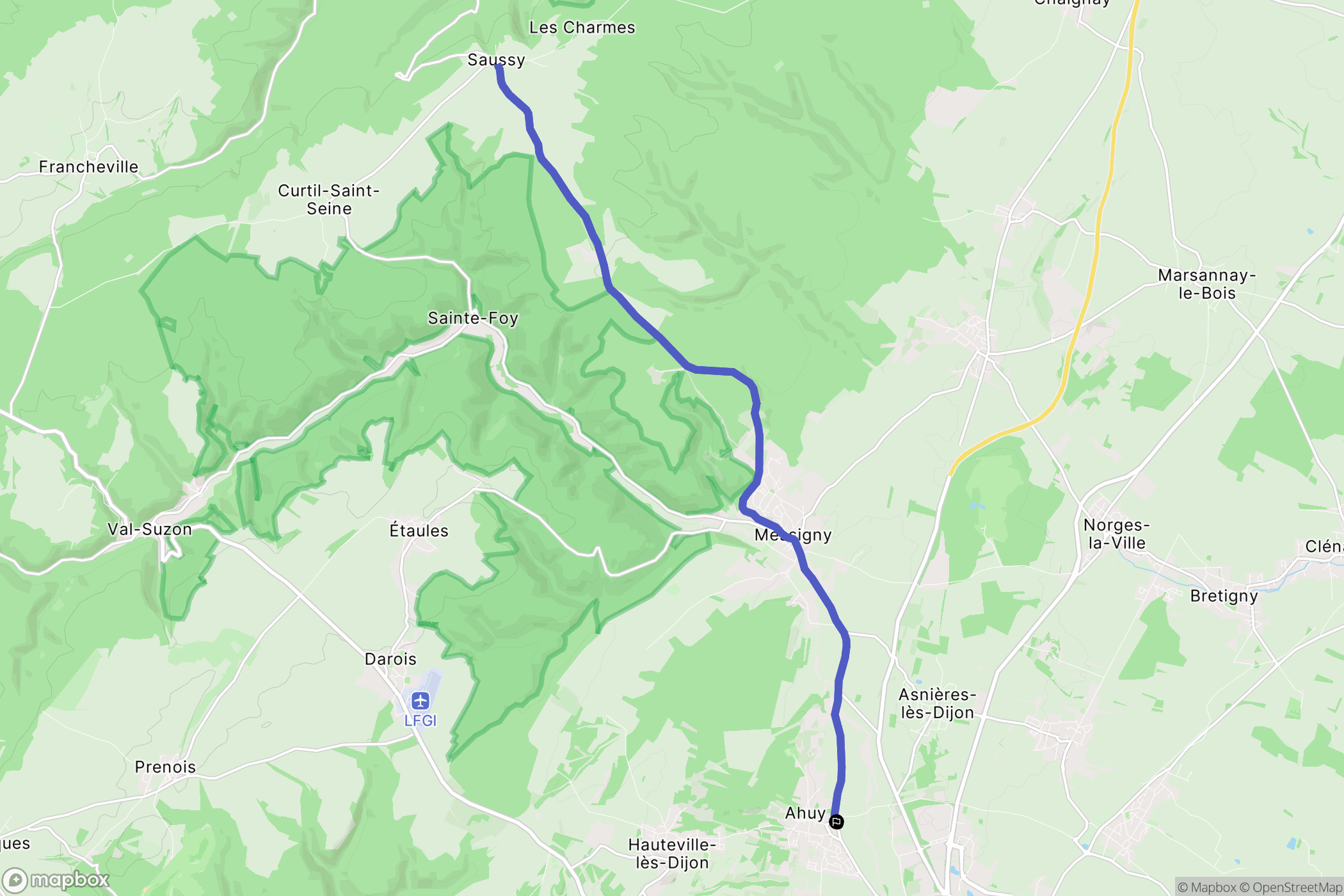 Ahuy : carte du parcours de randonnée - France