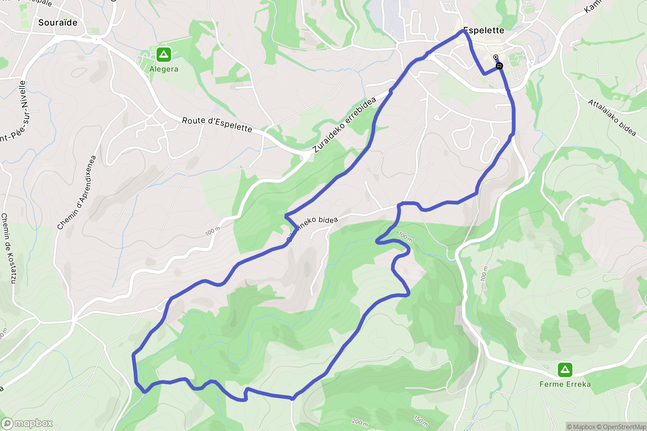 Espelette : carte du parcours de randonnée - France