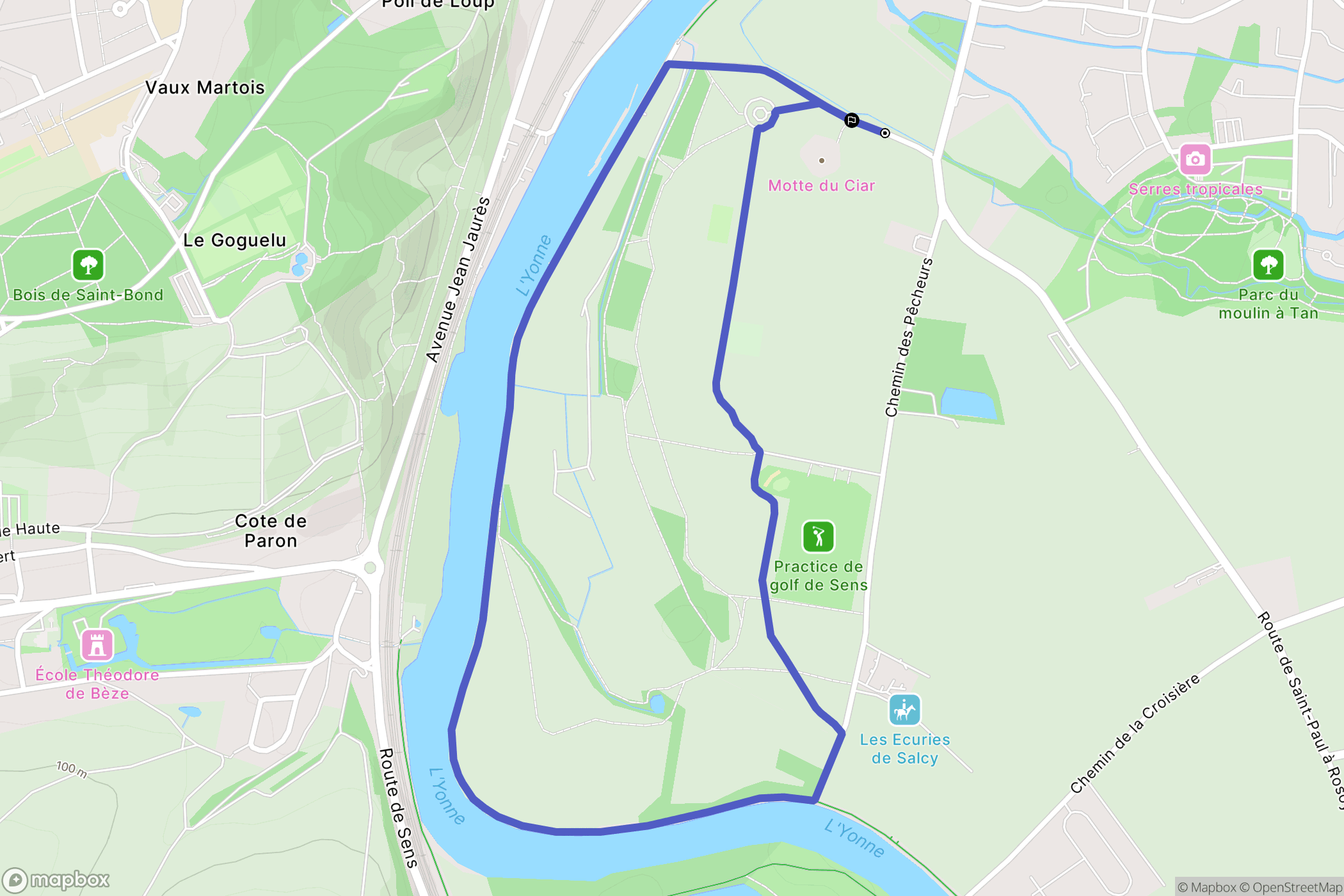 Sens : carte du parcours de randonnée - France