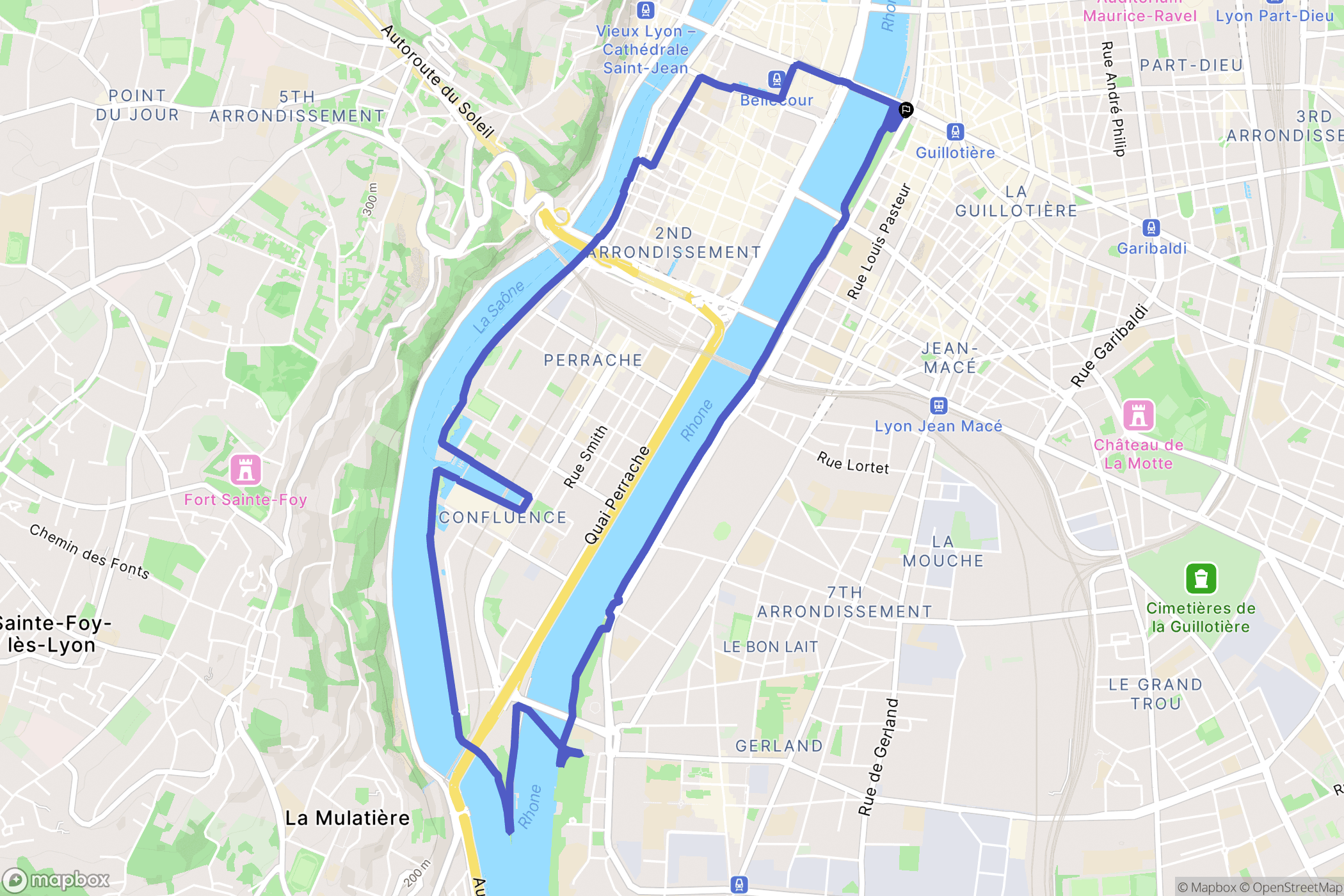 Lyon : carte du parcours de randonnée - France
