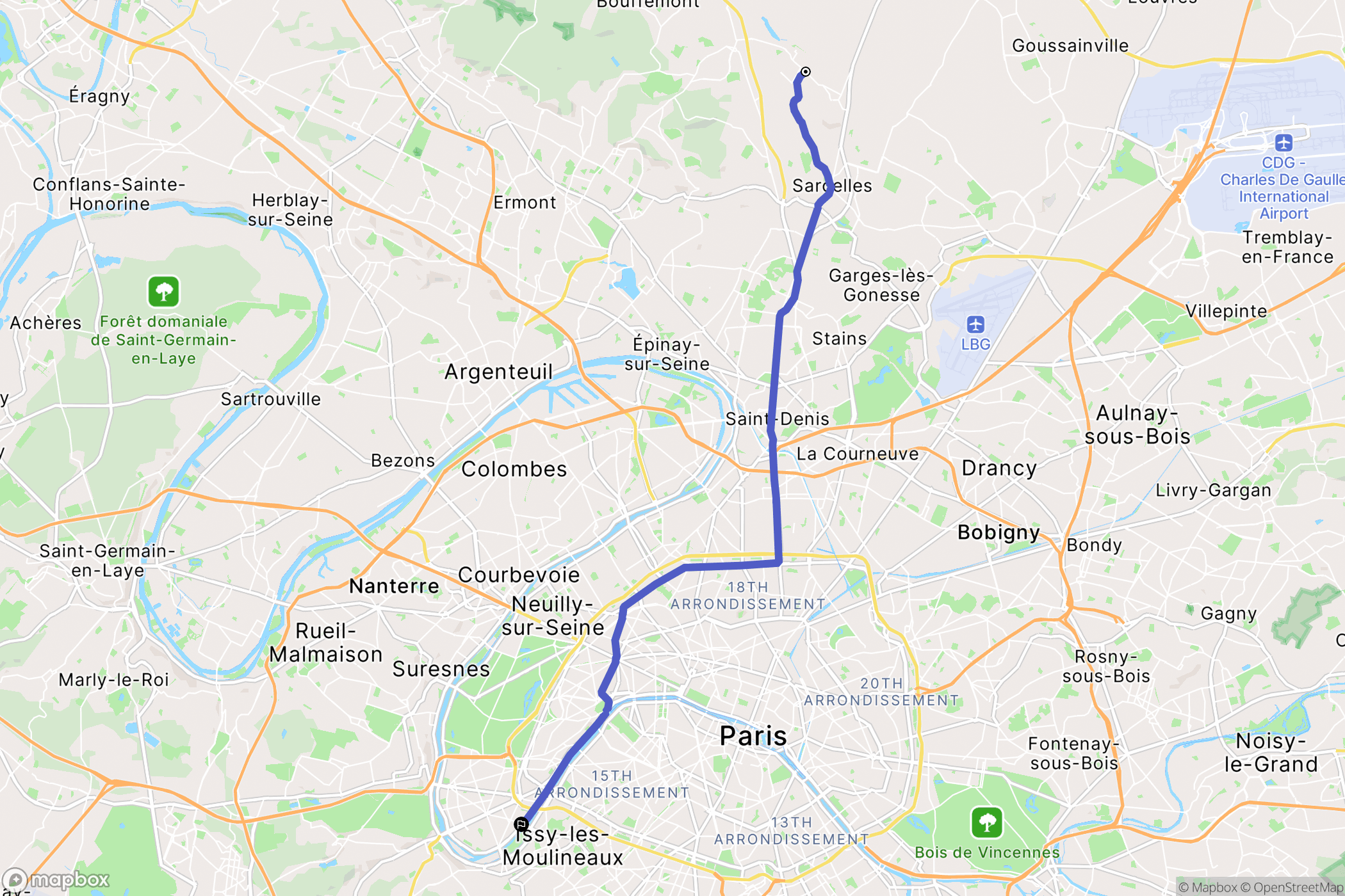 Écouen : carte du parcours de randonnée - France