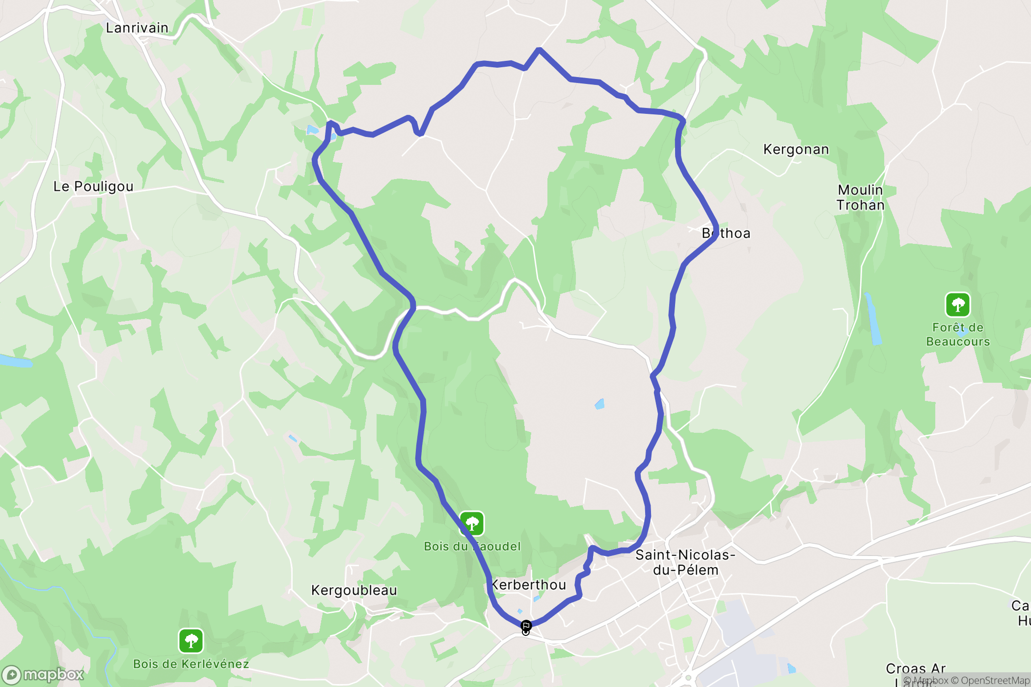 Saint-Nicolas-du-Pélem : carte du parcours de randonnée - France