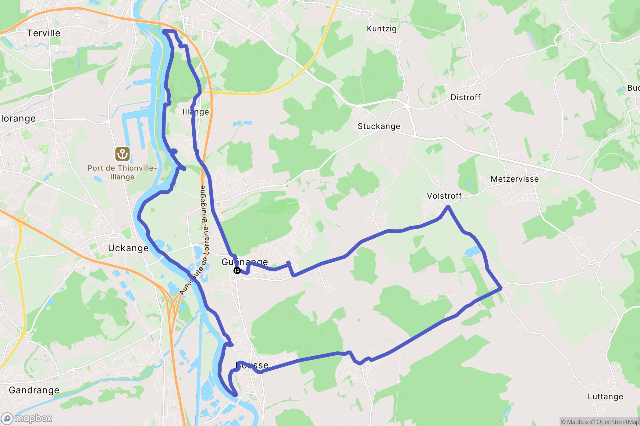 Guénange : carte du parcours de randonnée - France