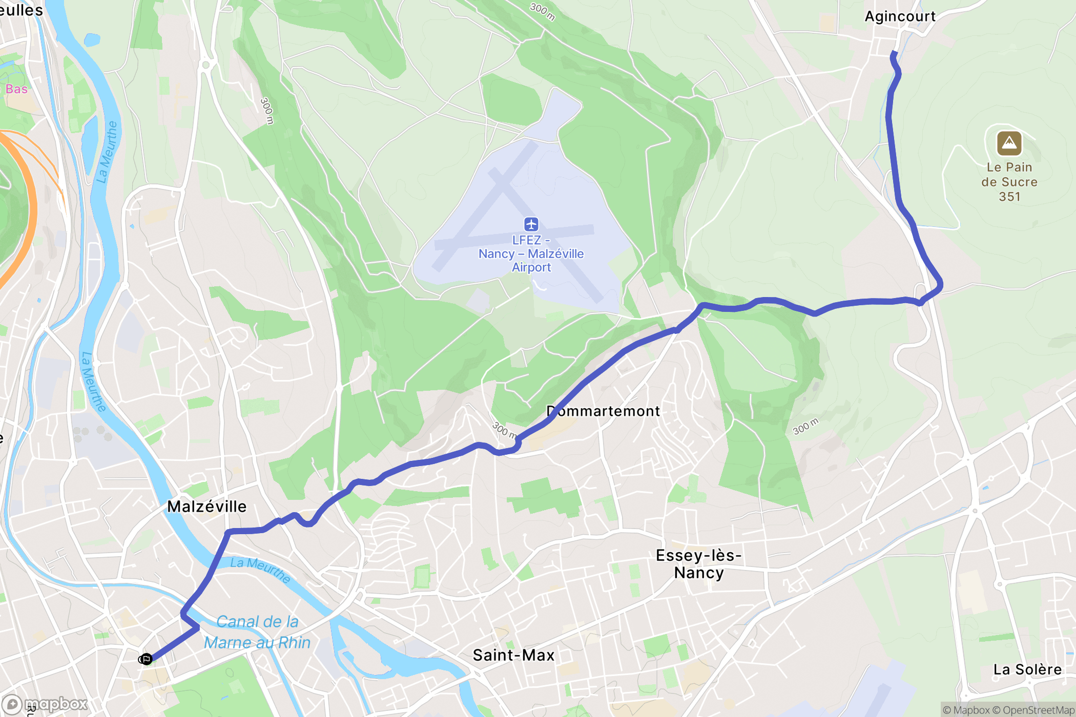Nancy : carte du parcours de randonnée - France