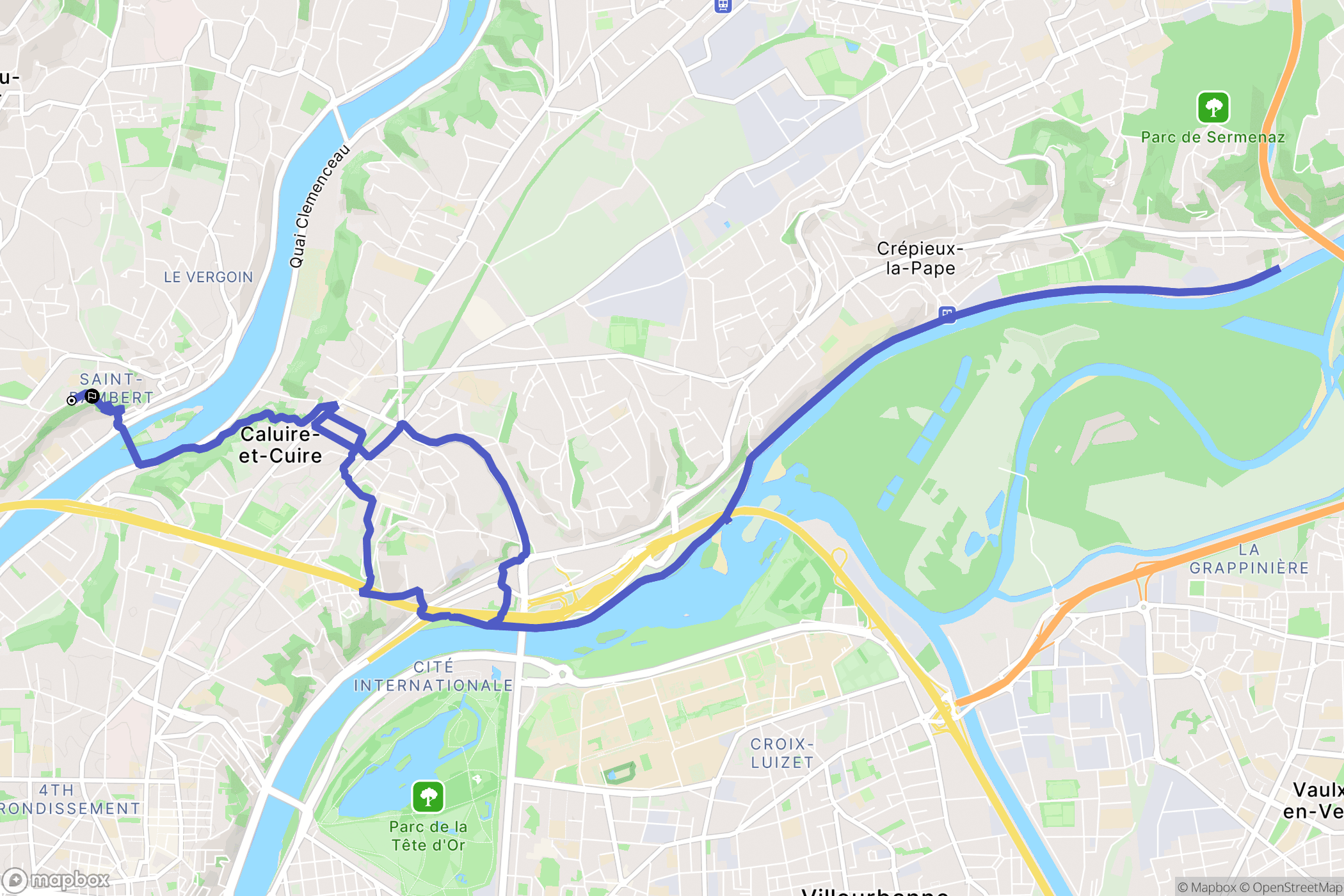 Lyon : carte du parcours de randonnée - France