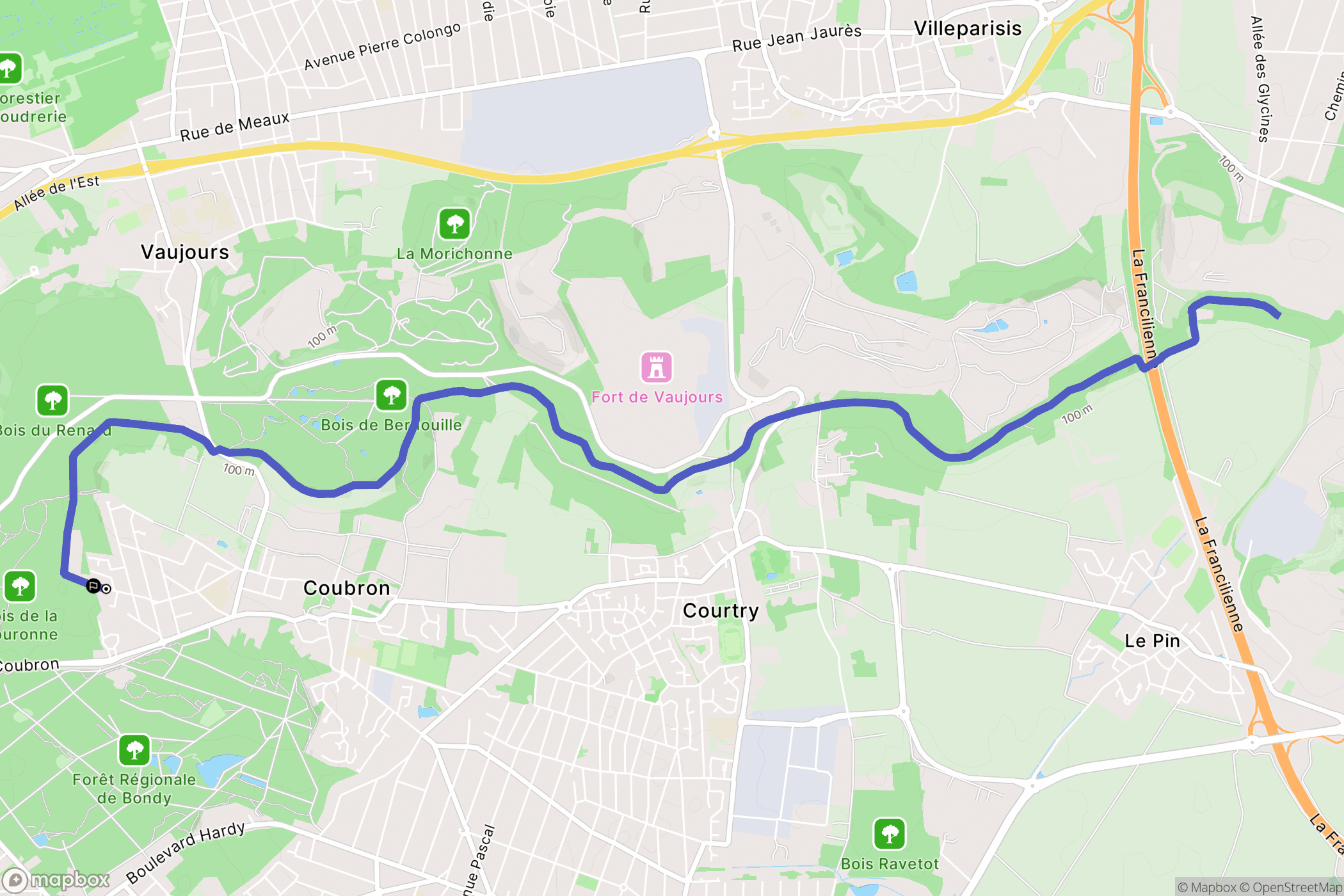Coubron : carte du parcours de randonnée - France