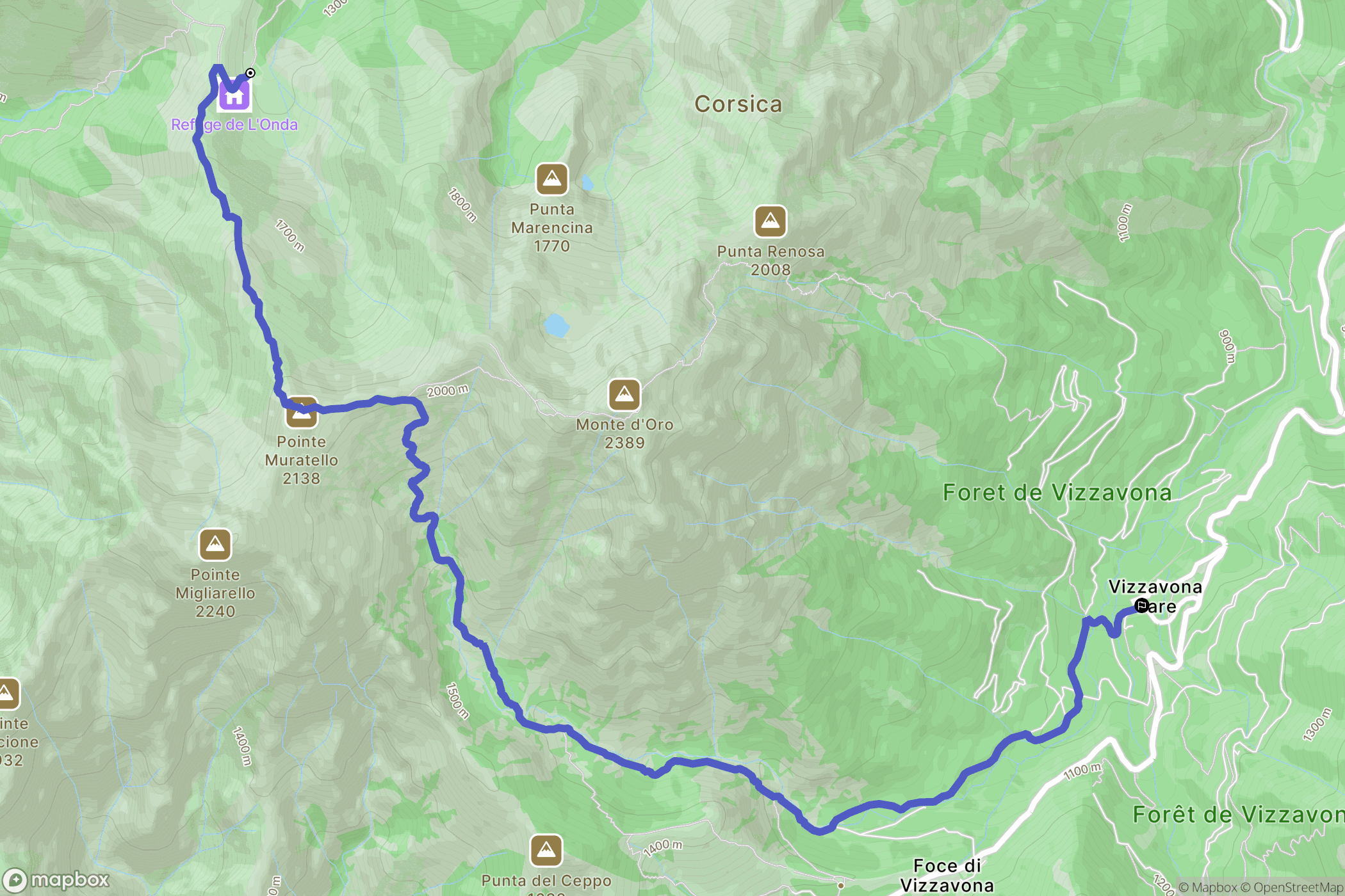 Vivario : carte du parcours de randonnée - France