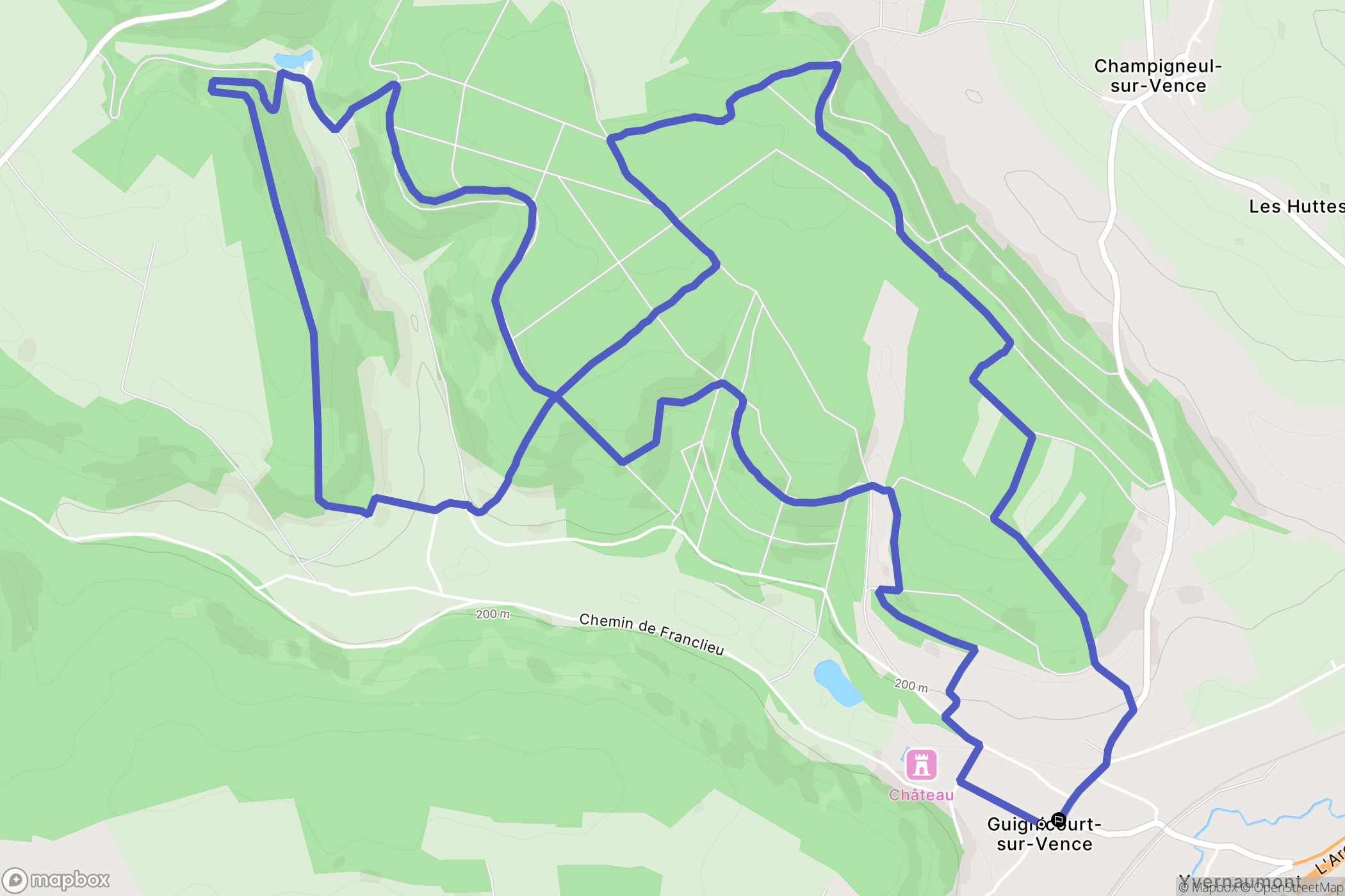 Guignicourt-sur-Vence : carte du parcours de randonnée - France