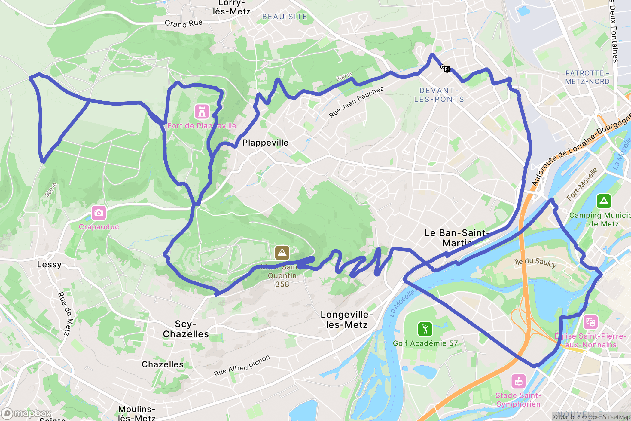 Metz : carte du parcours de randonnée - France