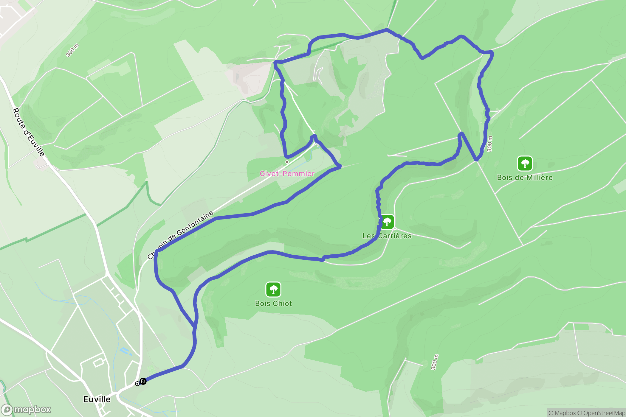 Euville : carte du parcours de randonnée - France