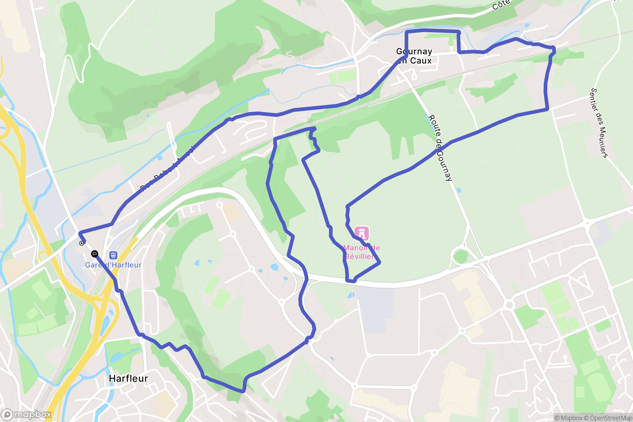 Harfleur : carte du parcours de randonnée - France