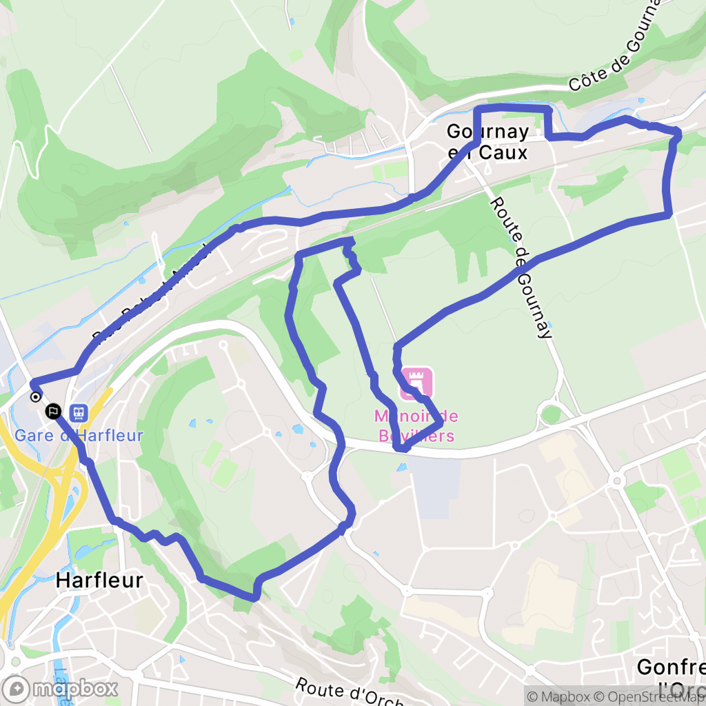 Harfleur : carte du parcours de randonnée - France
