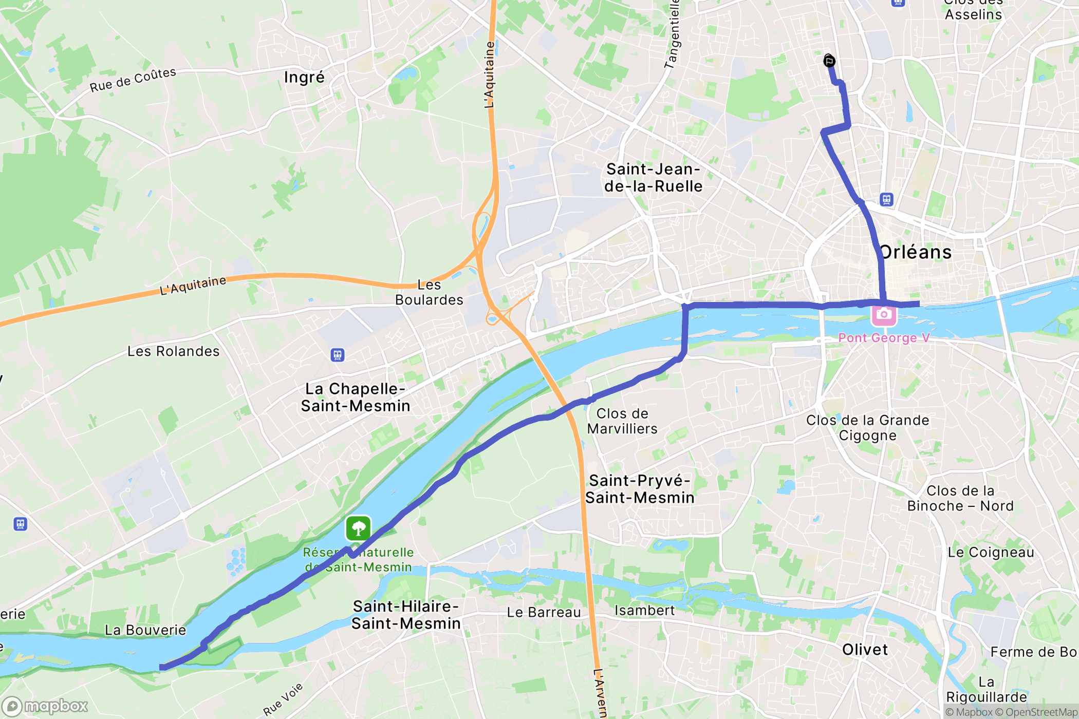 Orléans : carte du parcours de randonnée - France