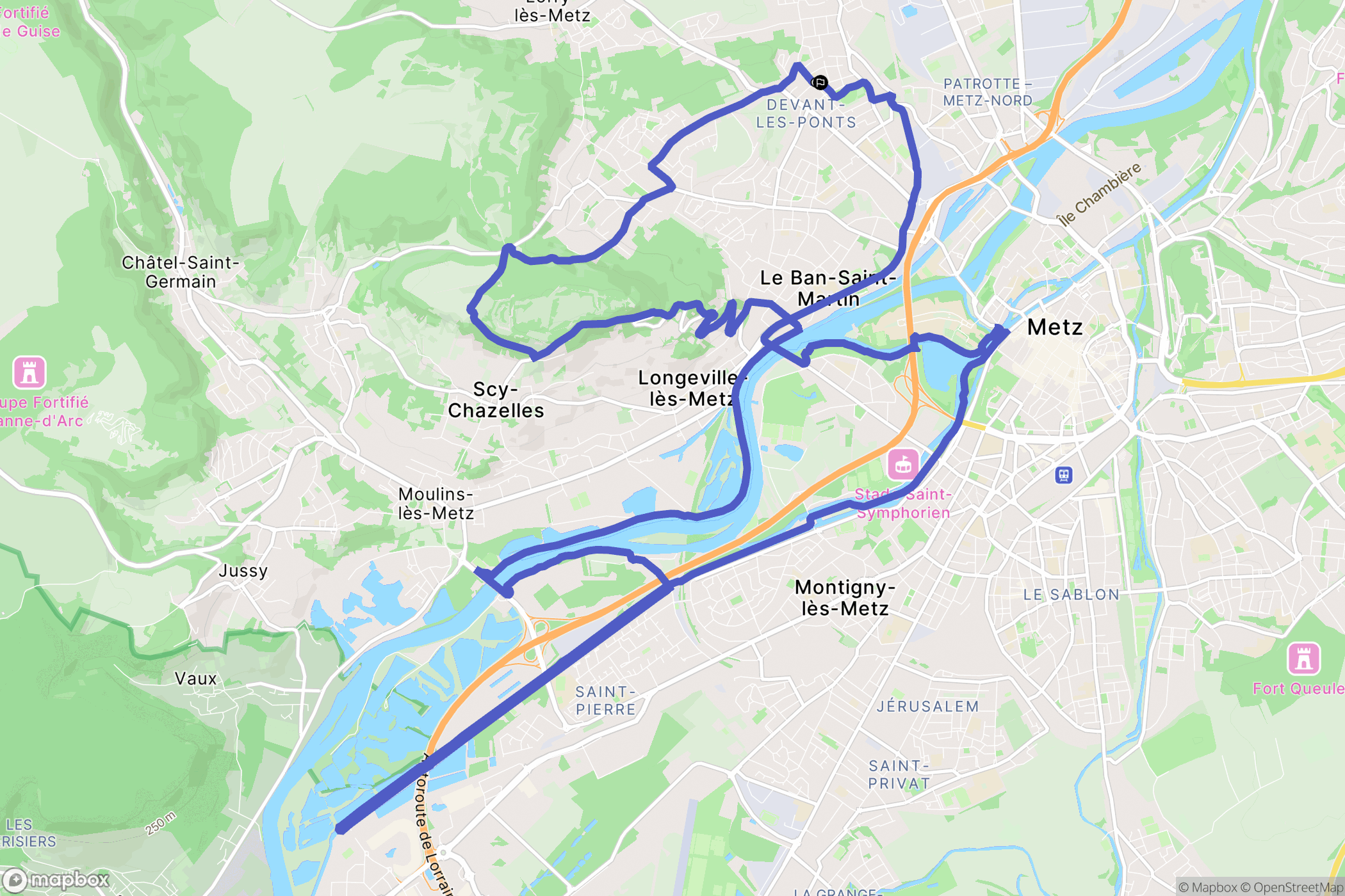Metz : carte du parcours de randonnée - France