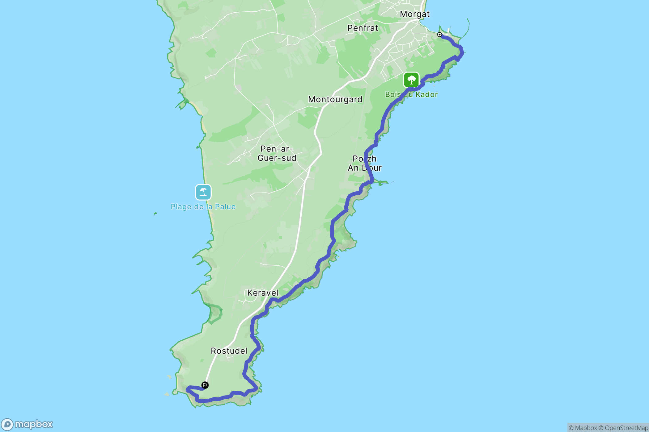 Crozon : carte du parcours de randonnée - France