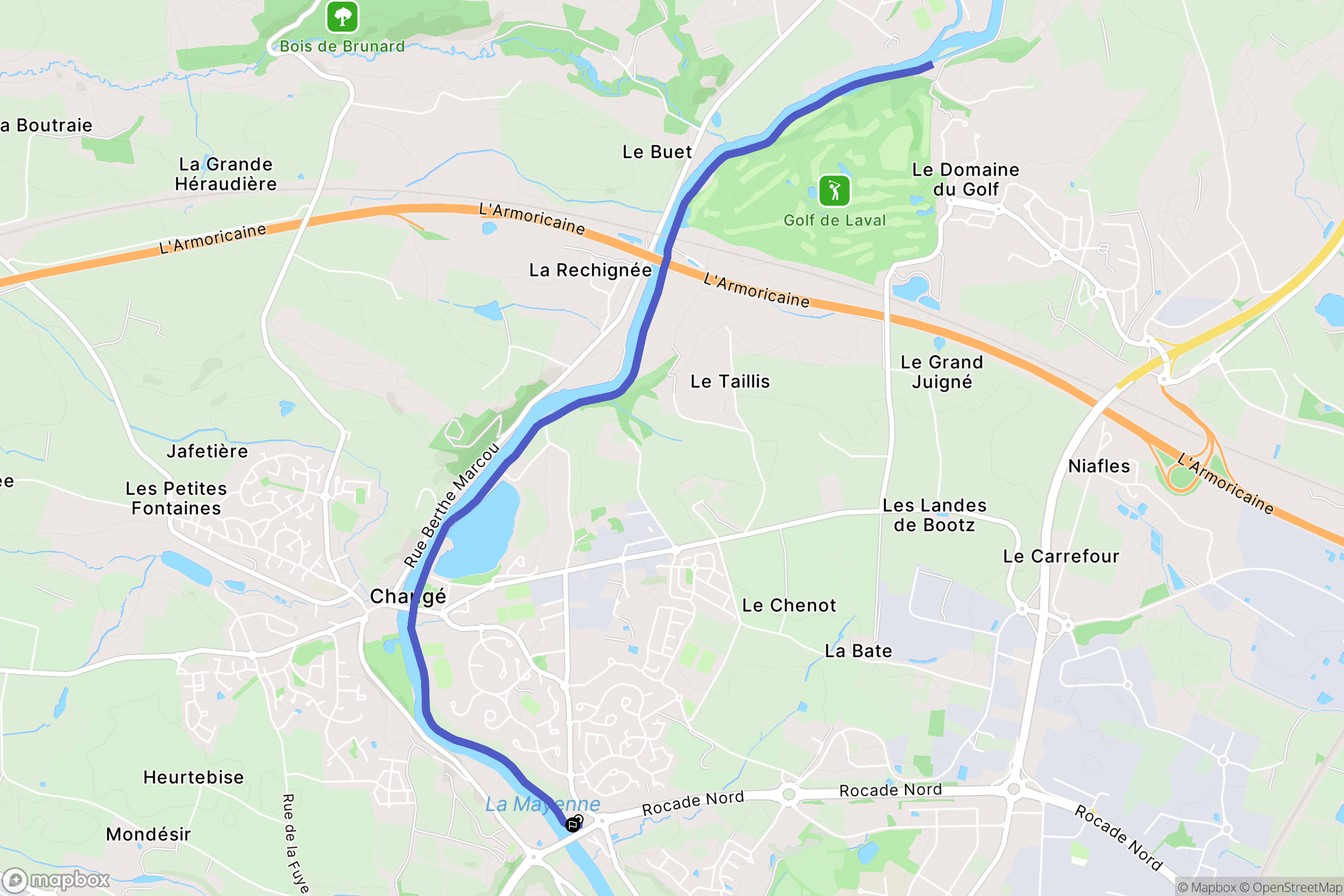 Changé : carte du parcours de randonnée - France