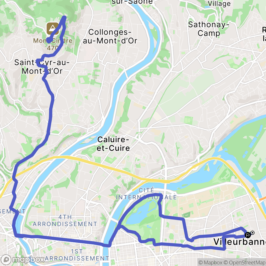 Villeurbanne : carte du parcours de randonnée - France