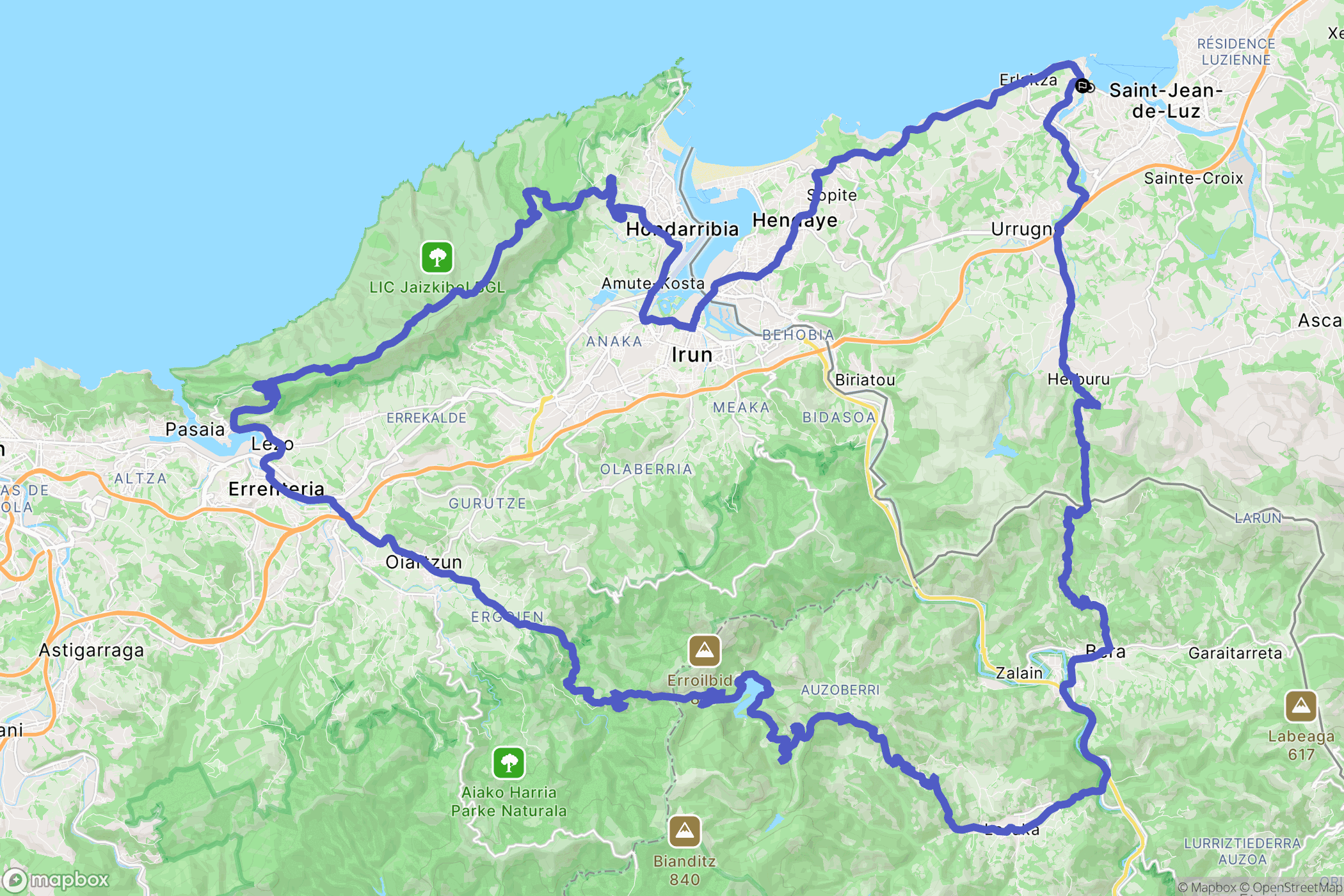 Ciboure : carte du parcours de randonnée - France