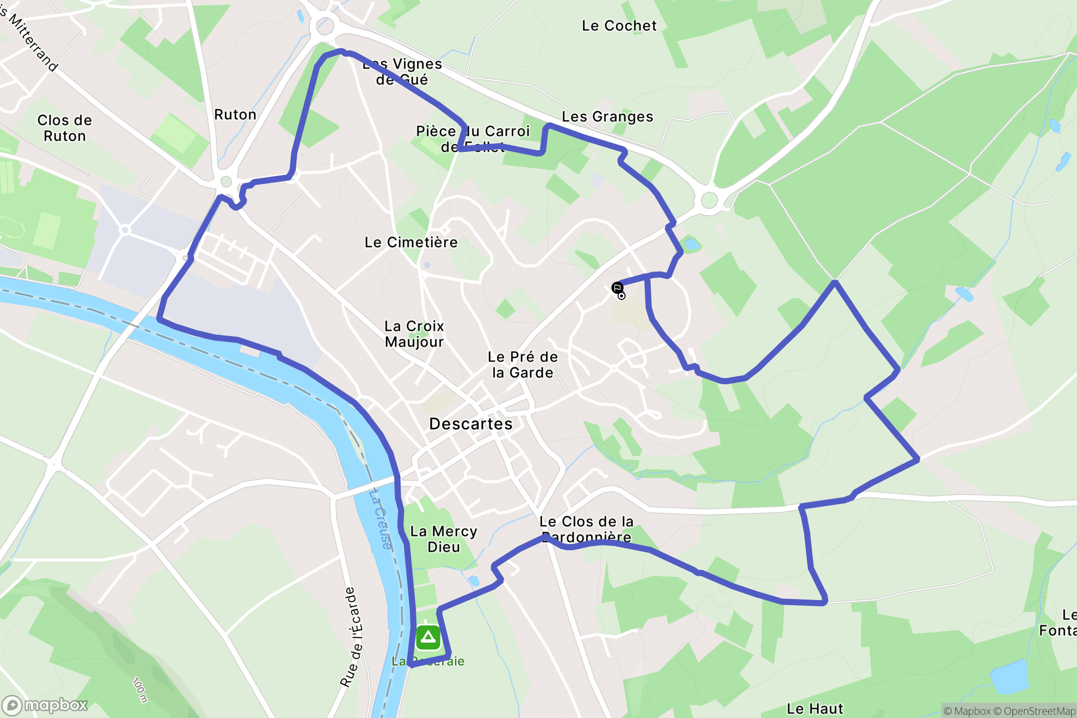 Descartes : carte du parcours de randonnée - France