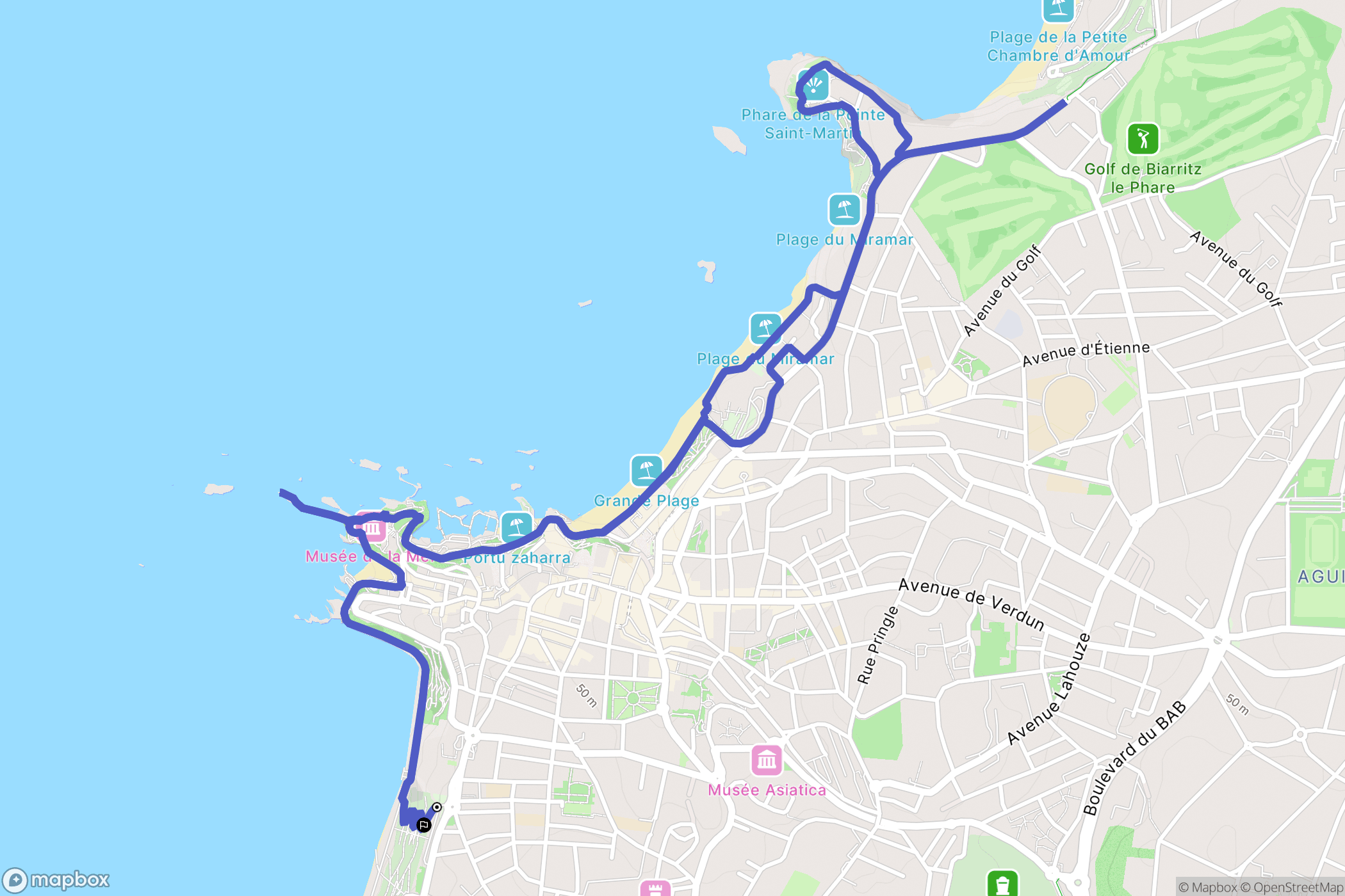 Biarritz : carte du parcours de randonnée - France