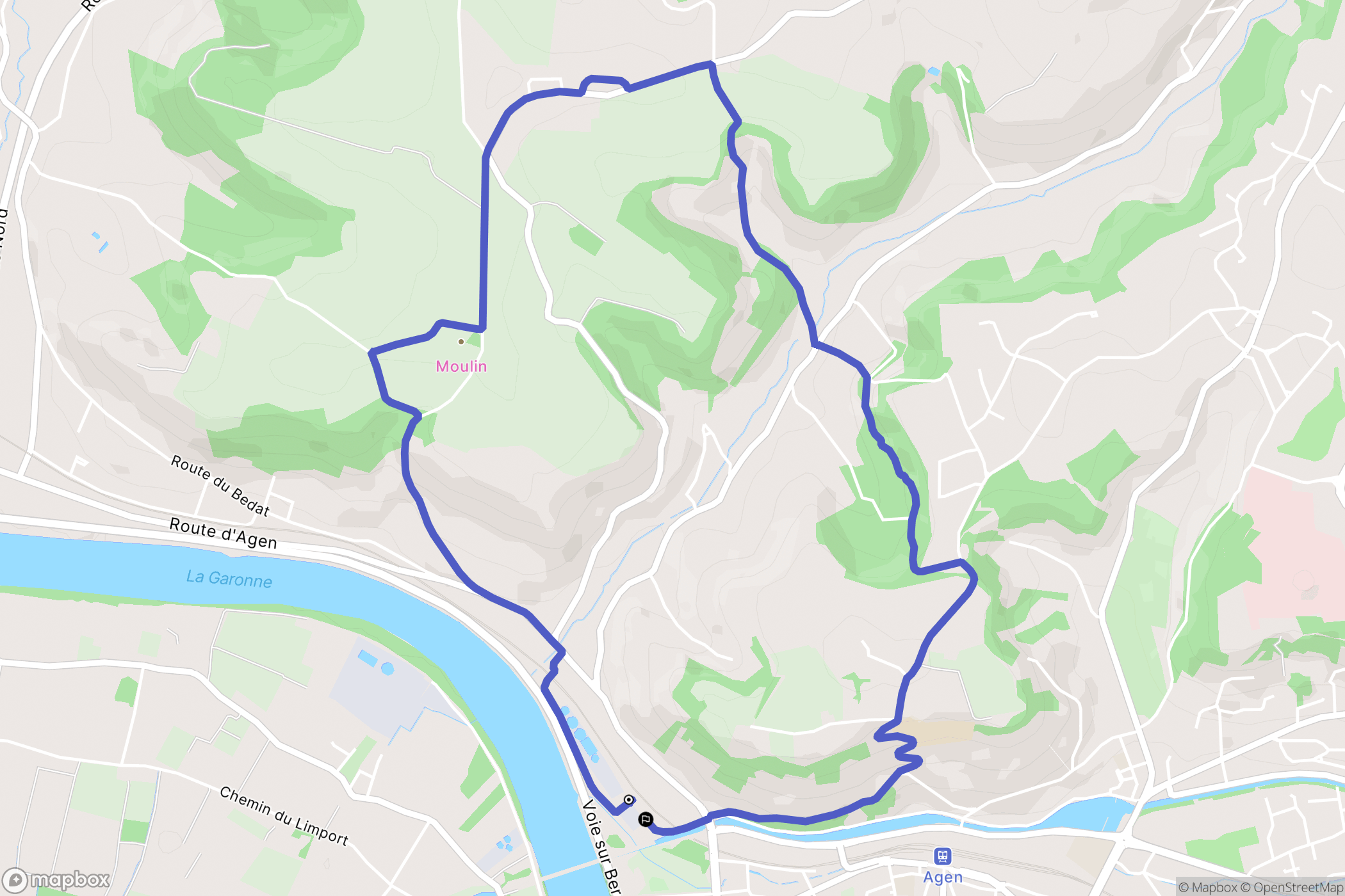 Agen : carte du parcours de randonnée - France