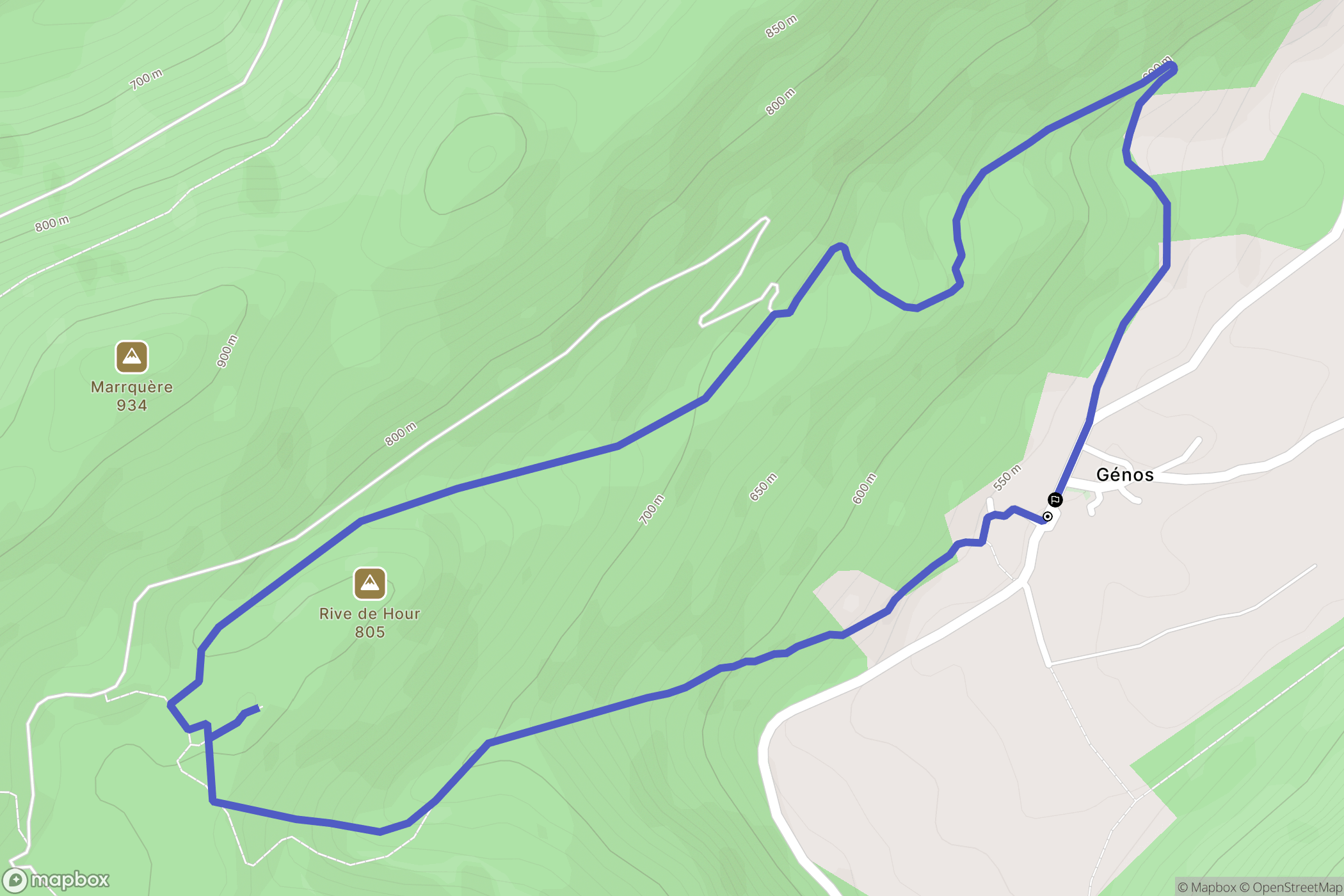 Génos : carte du parcours de randonnée - France
