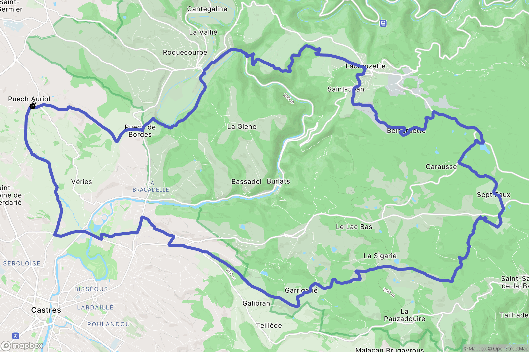 Castres : carte du parcours de randonnée - France