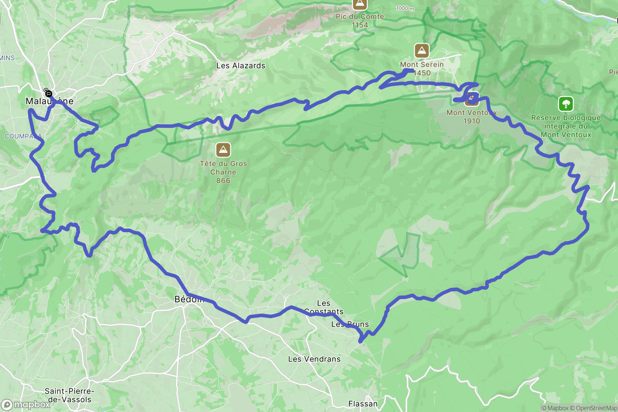 Malaucène : carte du parcours de randonnée - France